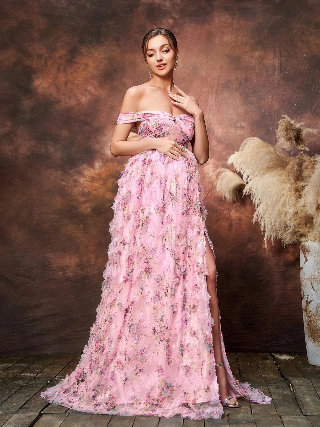 floral off shoulder ruffle dress Antoinettes Floral Off-Shoulder Ballerina Dress Blue