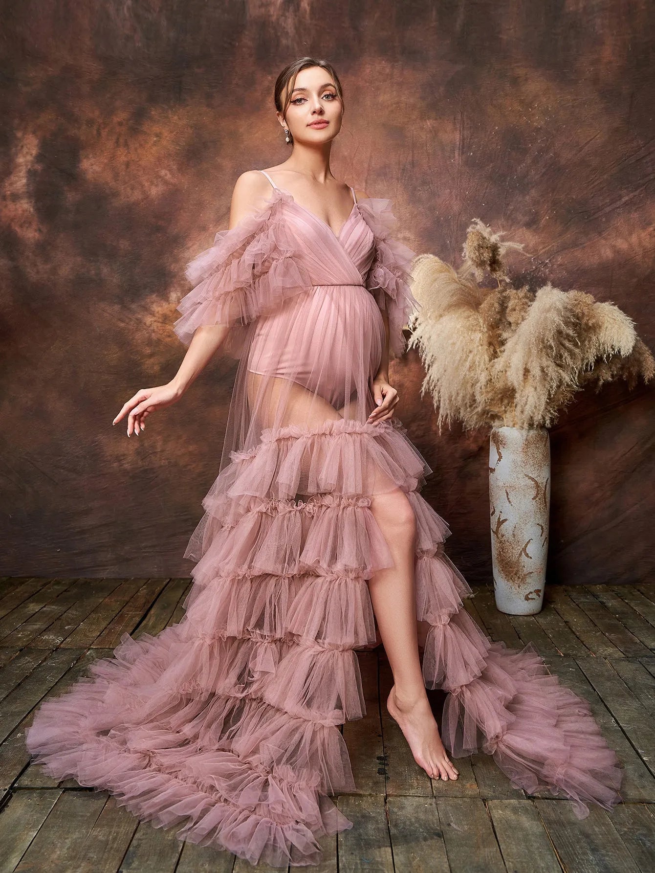 maternity cold shoulder floor length dress PinkBlush Petite Ivory Off Shoulder Maternity Maxi Dress