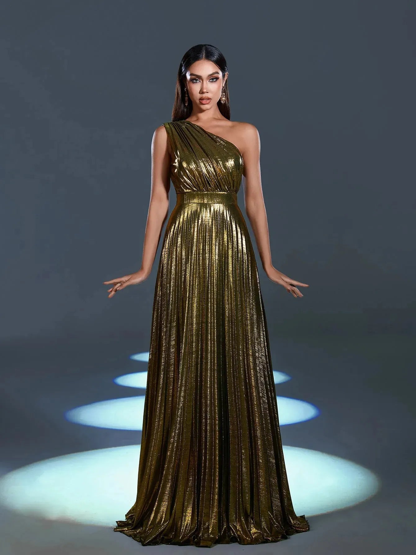 one shoulder sleeveless fringe metallic party maxi dresses gold KSTM One-Shoulder Metallic Gold Fringe Midi Dress Bodycon Asymmetric Evening Party Glamour Holiday Gown