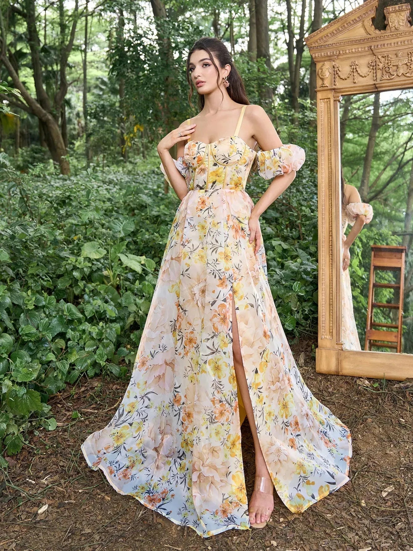 off shoulder floral print dress Sample Perfee Floral Off-Shoulder Smocked Midi Dress