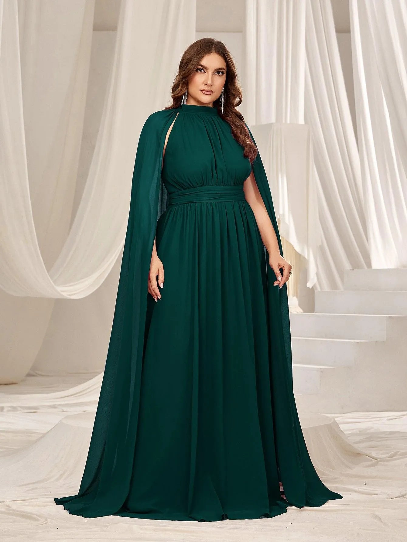 Plus Mock Neck Cloak Sleeves Chiffon Formal Cape Dress Faeriesty Plus Mock Neck Cloak Sleeves Chiffon Formal Cape Dress Faeriesty