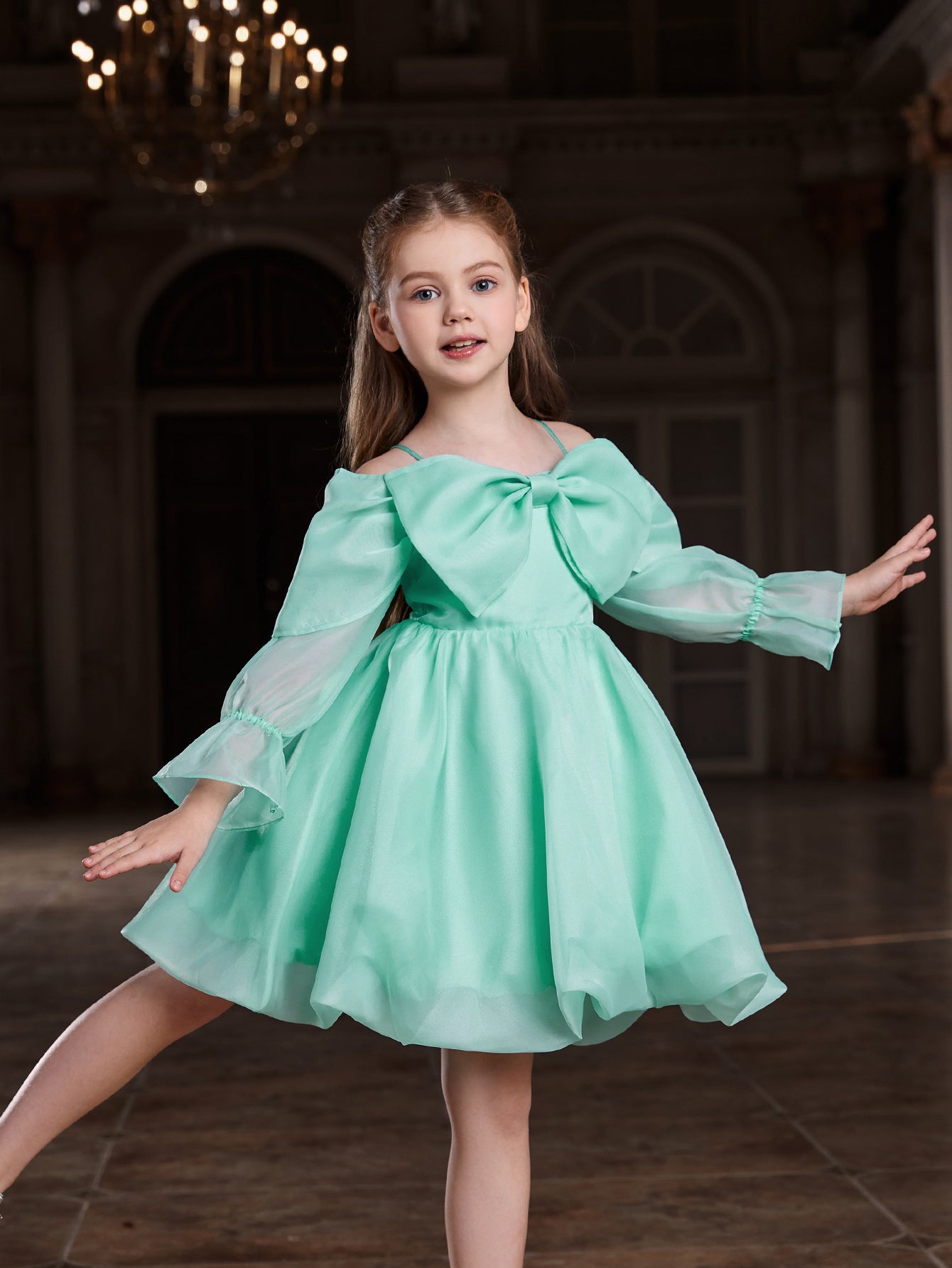 Girl's Off Shoulder Bow Front Puff Dress Pink / 10Y Girl's Off Shoulder Bow Front Puff Dress Pink / 10Y