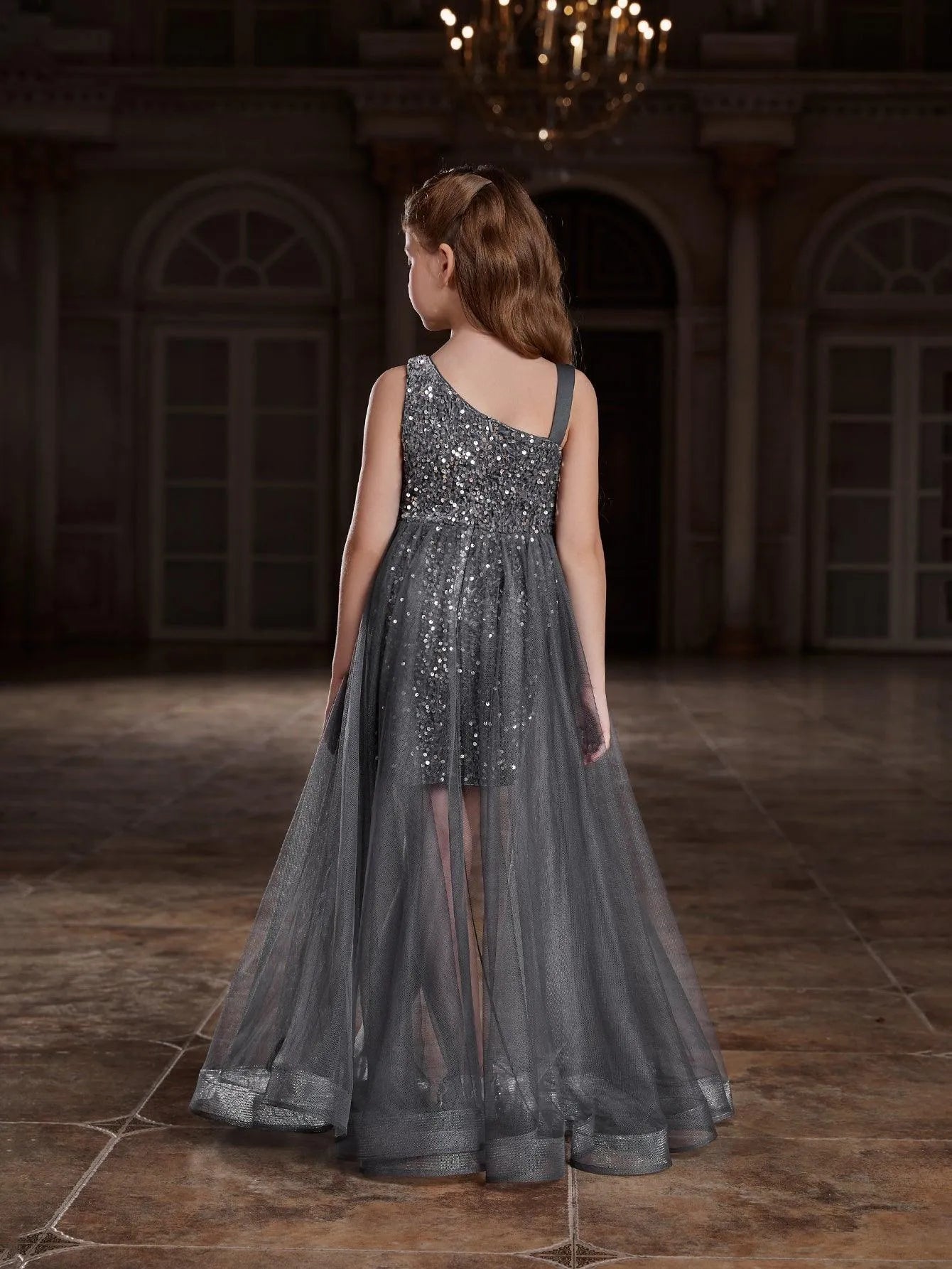 sequin girls dress Long Iridescent by Tiffany Princess 13625 16 / Peacock holiday celebrations Girls Sequin Party Dress, Girls
