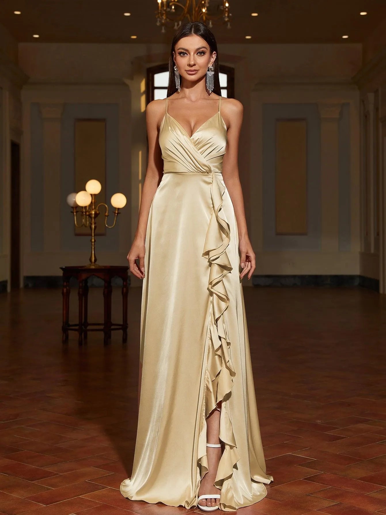 gold satin cami dress Women's Cinderella Divine Burgundy Bridesmaid Dresses Bd103-satin Cowl M