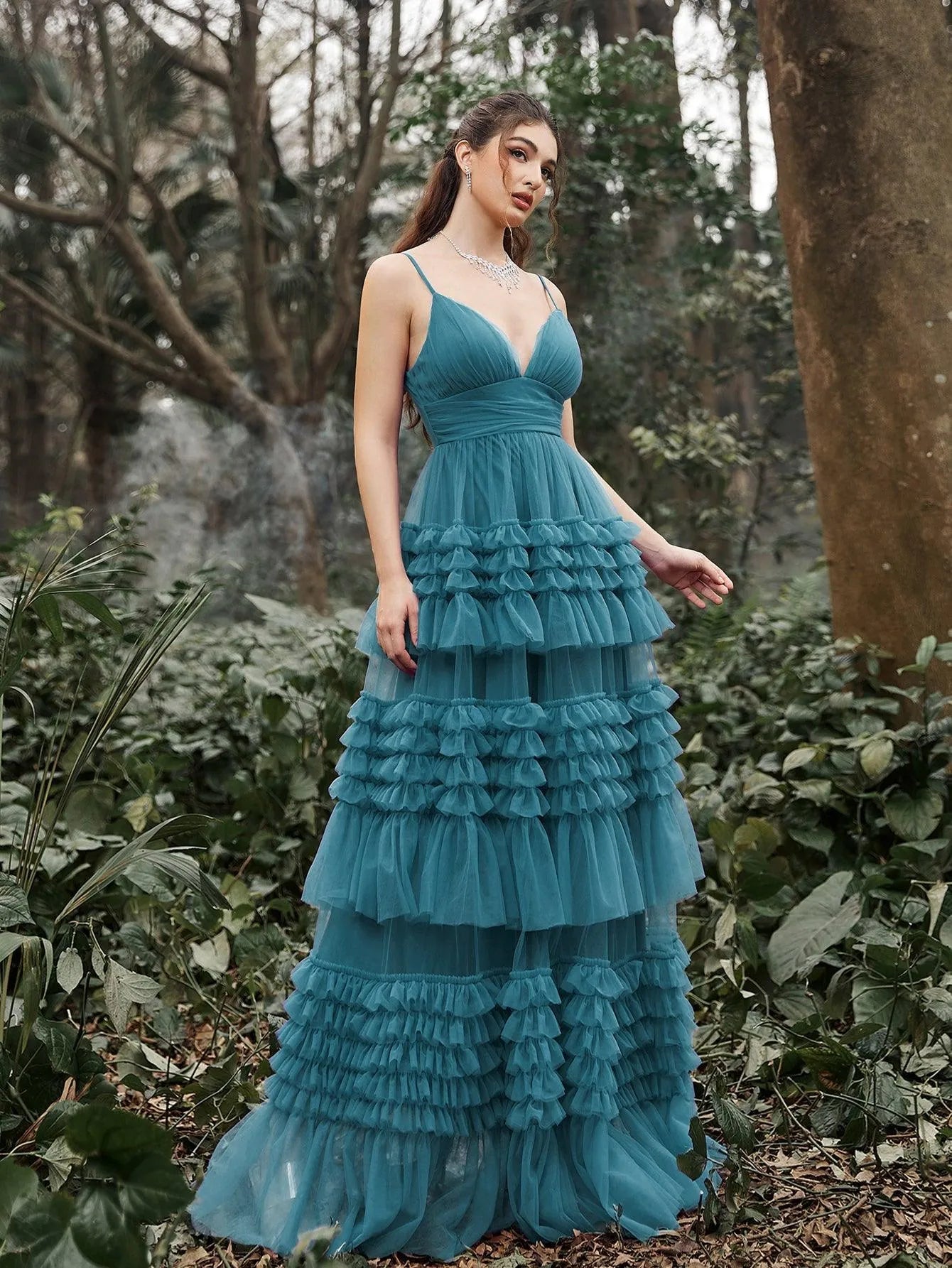 Gorgeous Plunging Neck Tiered Tulle Slip Prom Dress Faeriesty Gorgeous Plunging Neck Tiered Tulle Slip Prom Dress Faeriesty