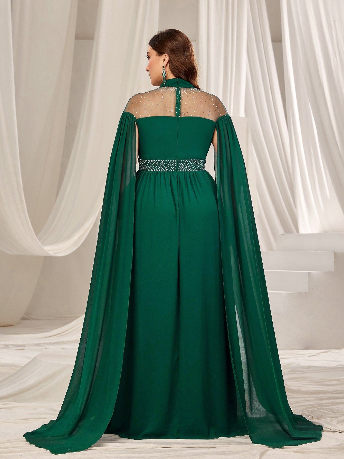 High Neck Chiffon with Rhinestone Details