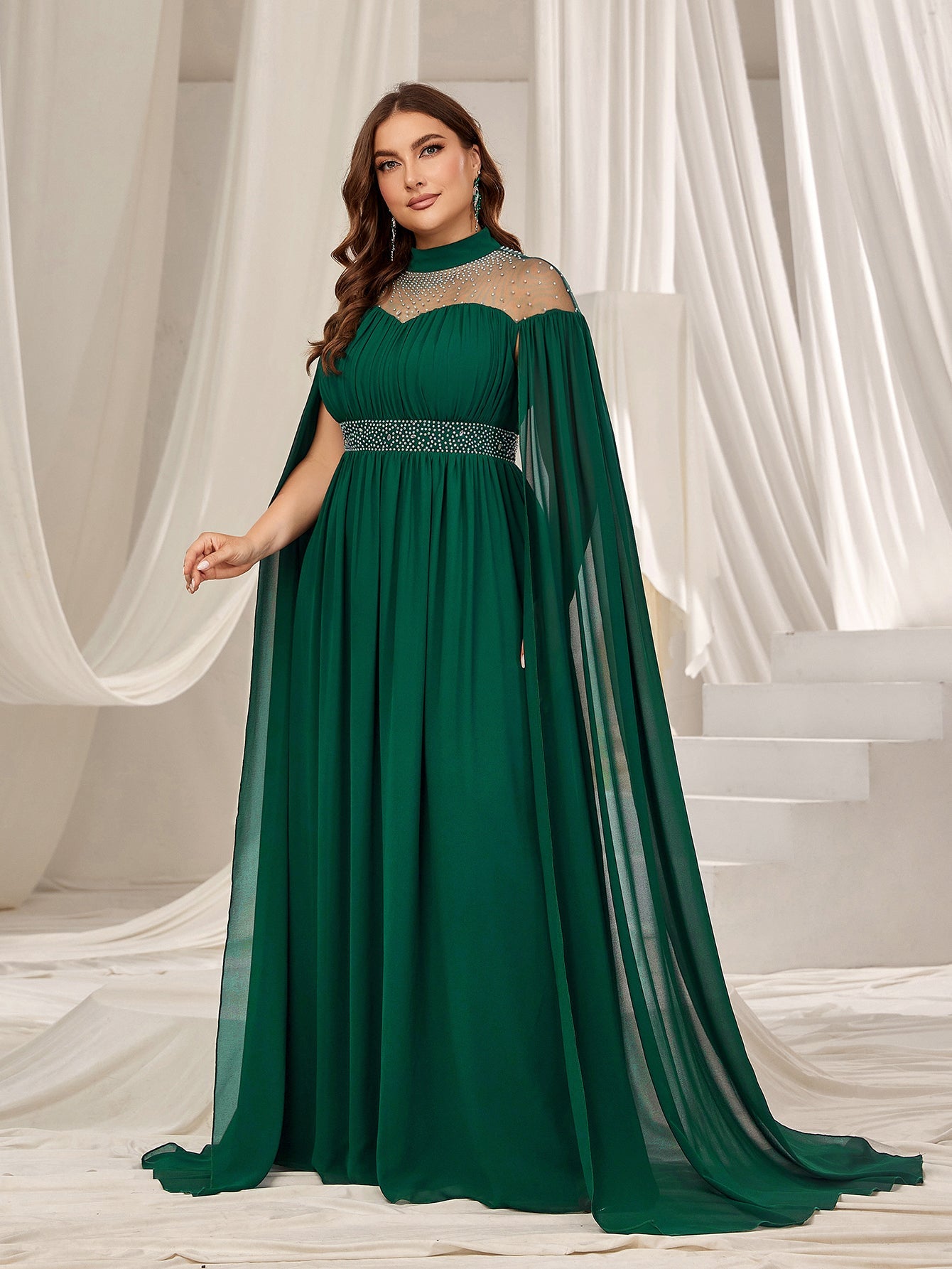 High Neck Chiffon with Rhinestone Details