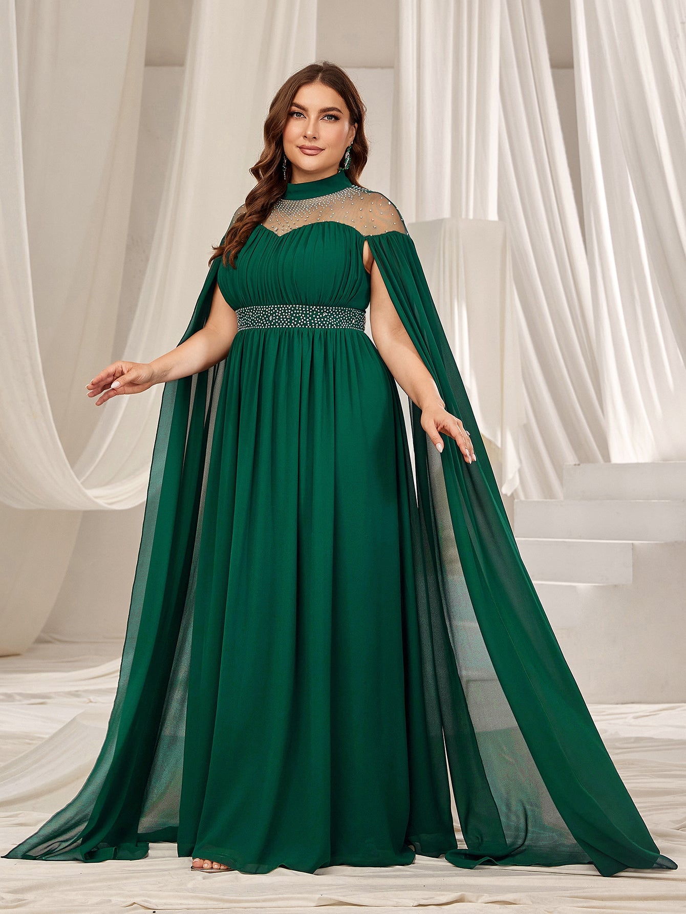 High Neck Chiffon with Rhinestone Details