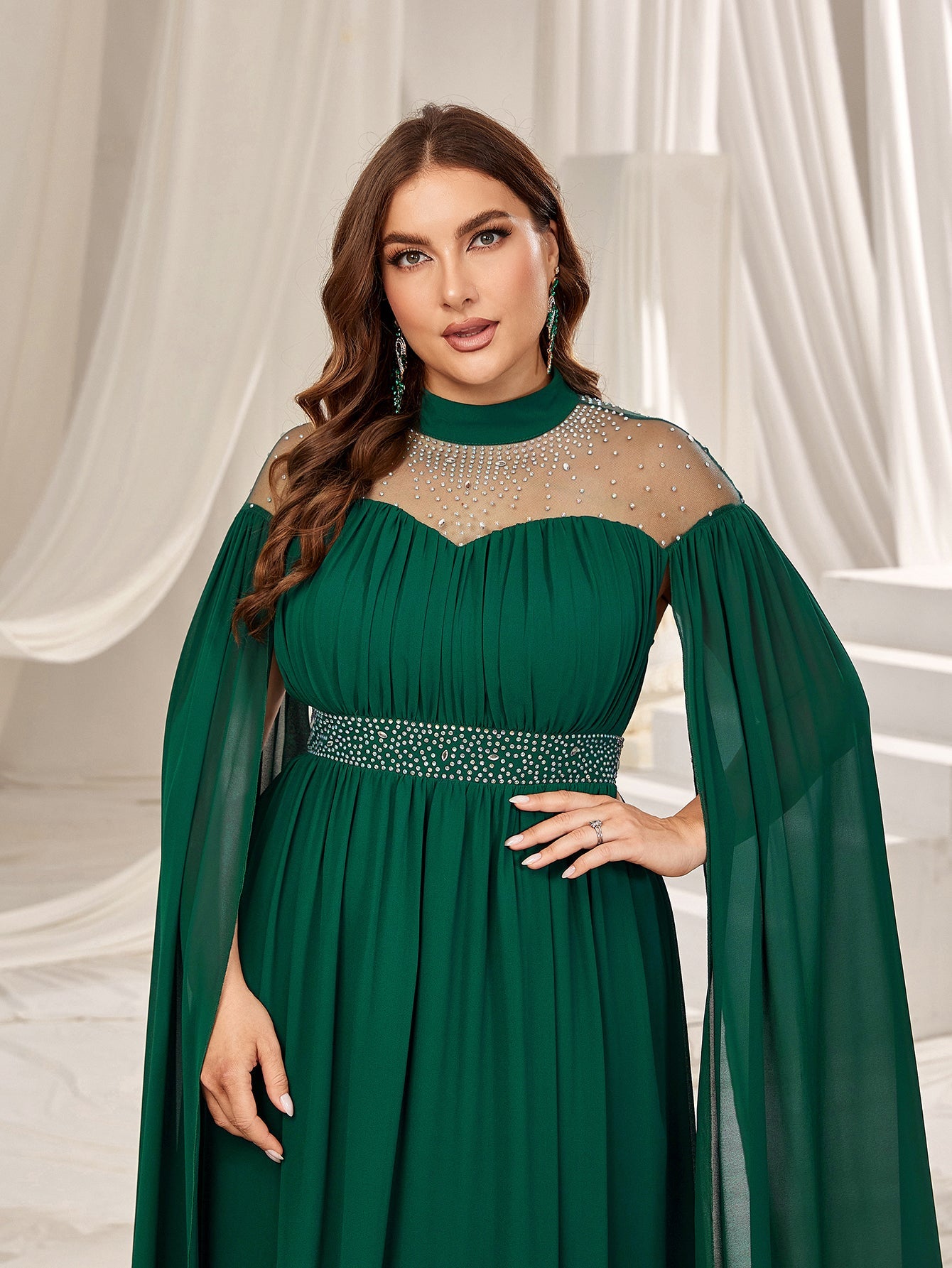 High Neck Chiffon with Rhinestone Details