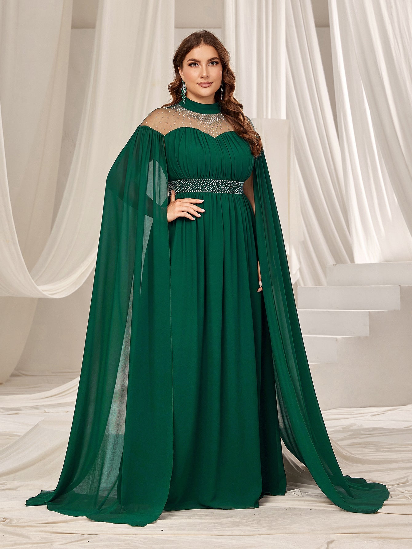 High Neck Chiffon with Rhinestone Details