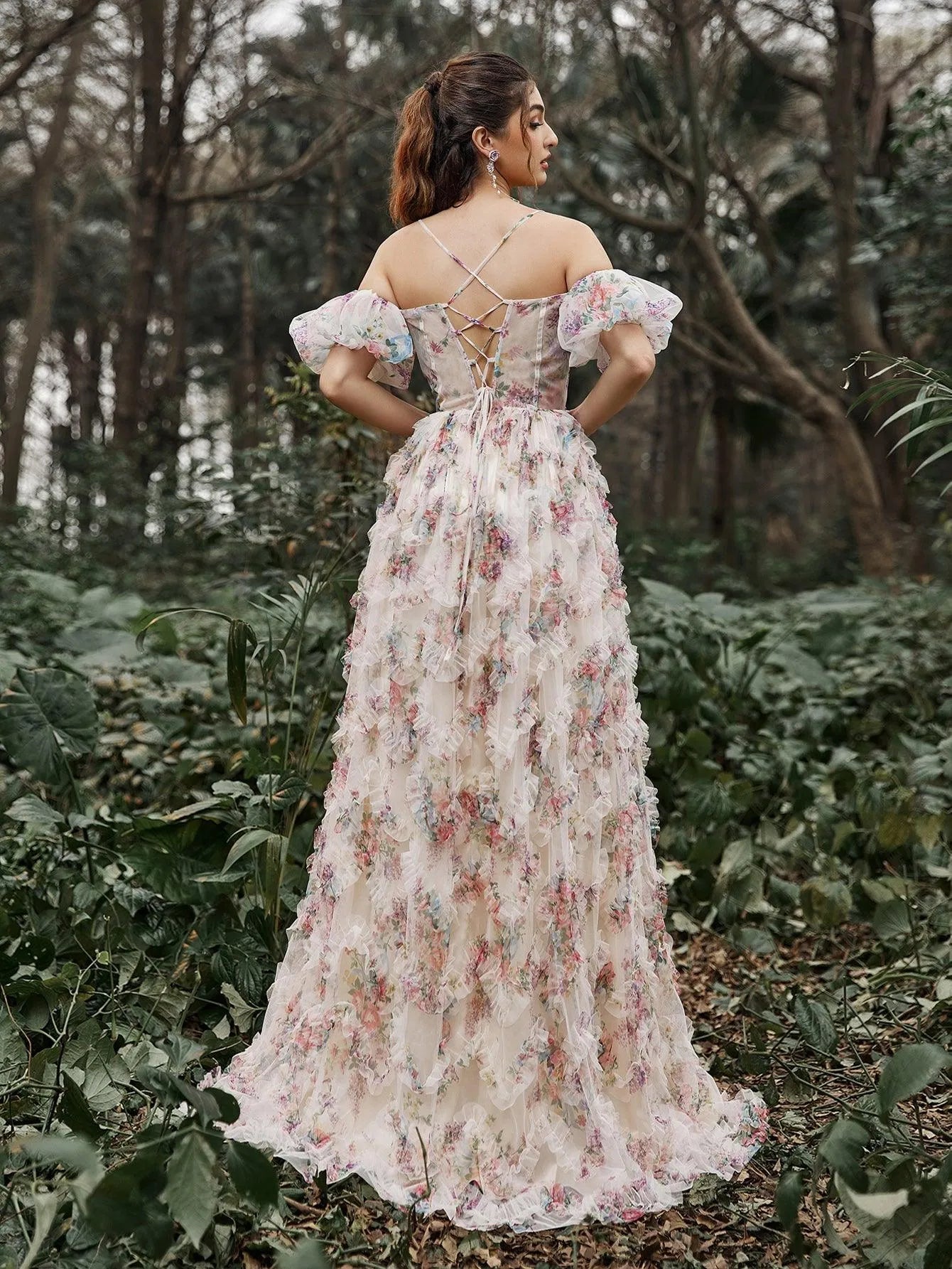 ruffle off the shoulder dress Rouge Tulle Gown by Andrea and Leo -A1032 6 / EMERALD