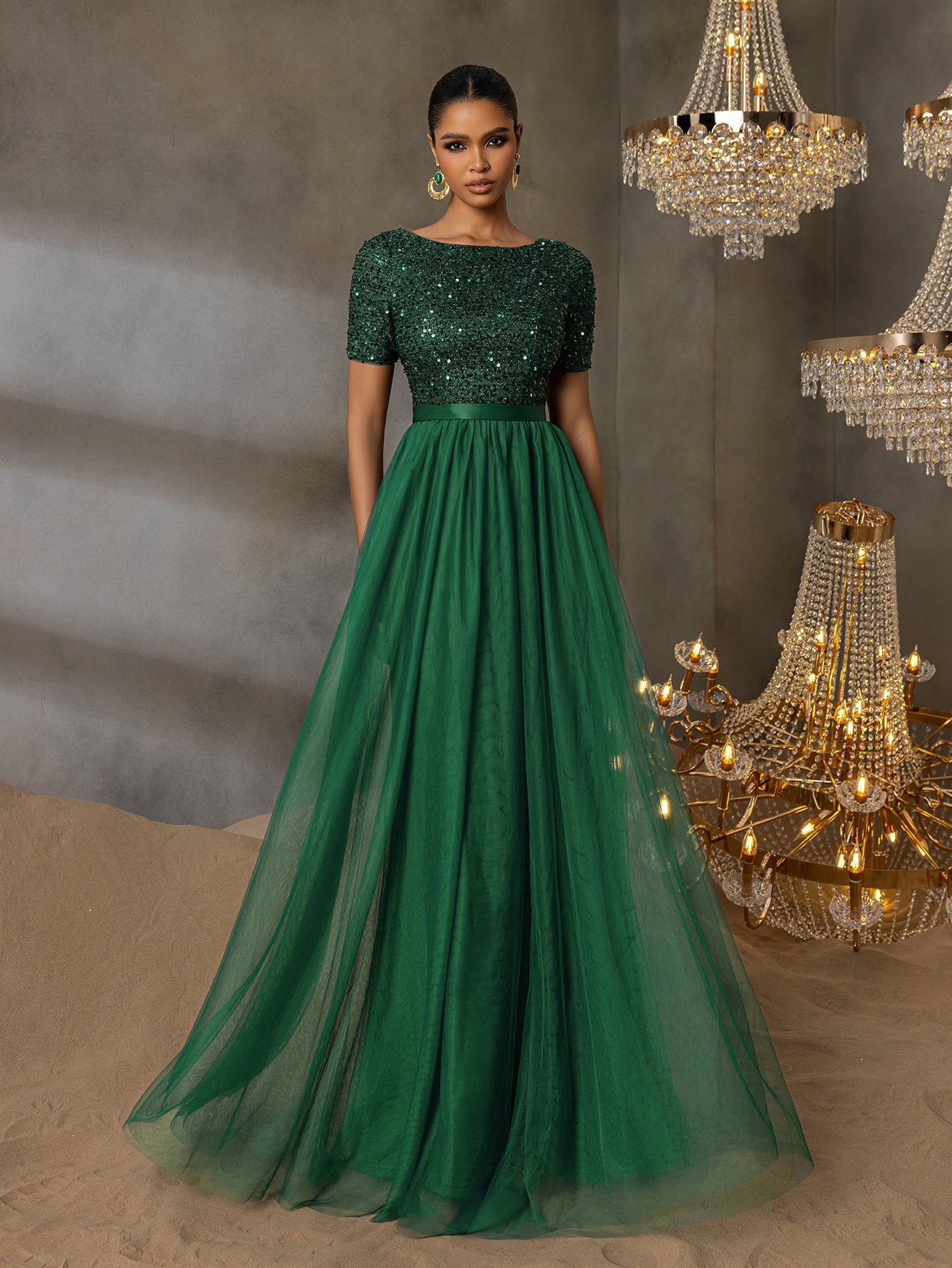 Elegant Tulle Party Dress with Sequin Top & Tulle Skirt – Luxury Evening Wear for Weddings, Formal Dinners & Red Carpet Events