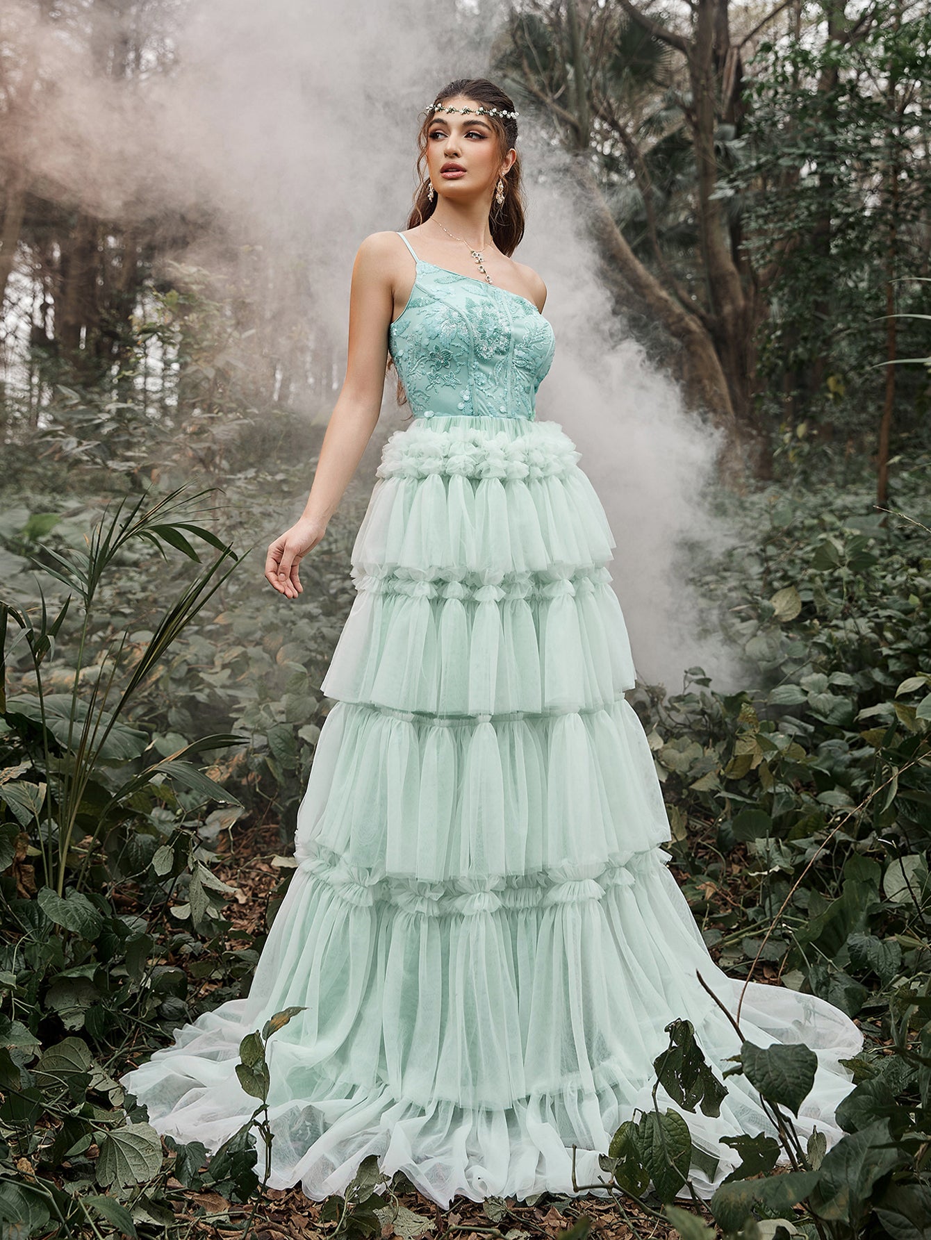 floral sequin tulle dress Sequin Floral A Line Long Dress 49697