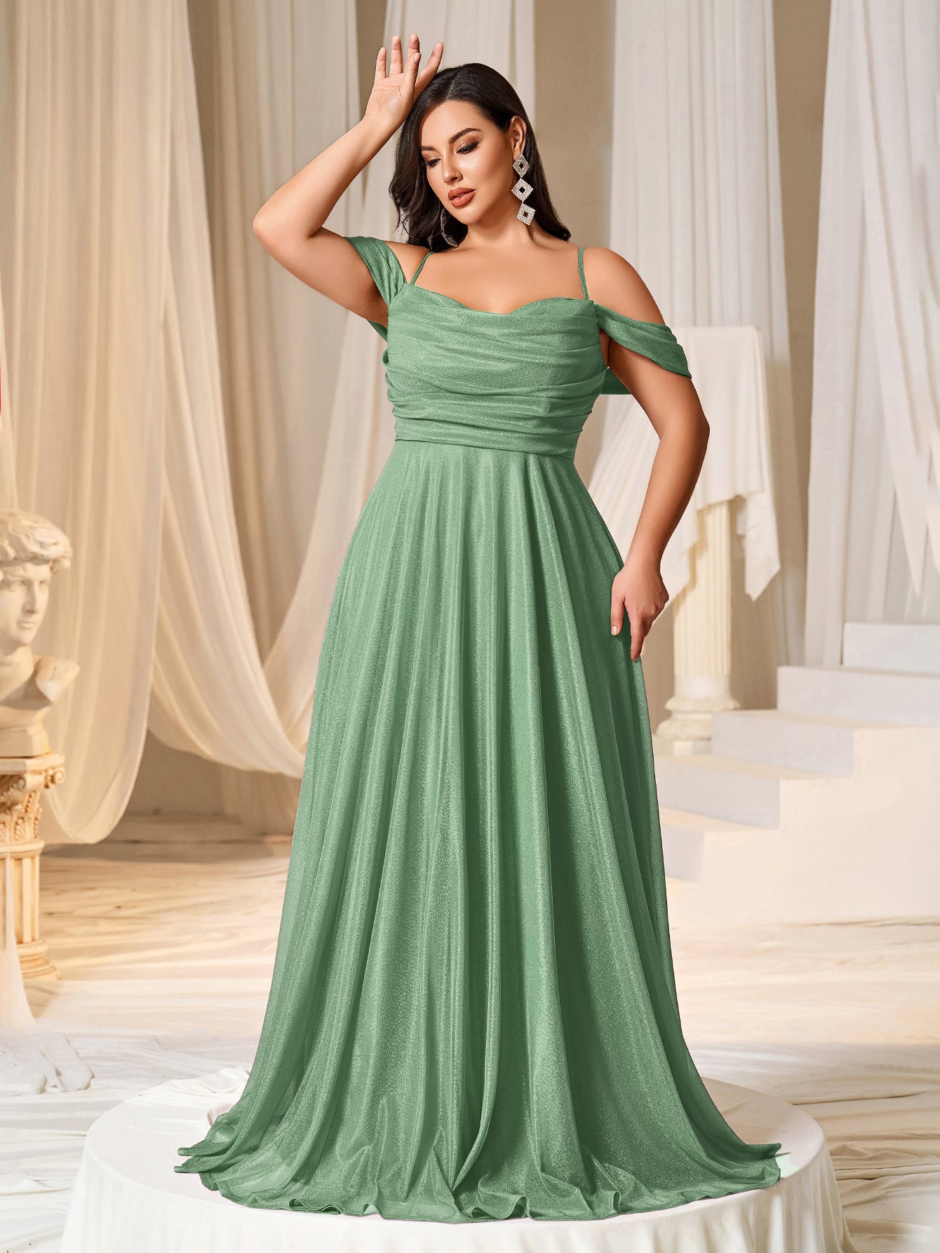 Plus Ruched Front Lace Up Back Party Cami Dress