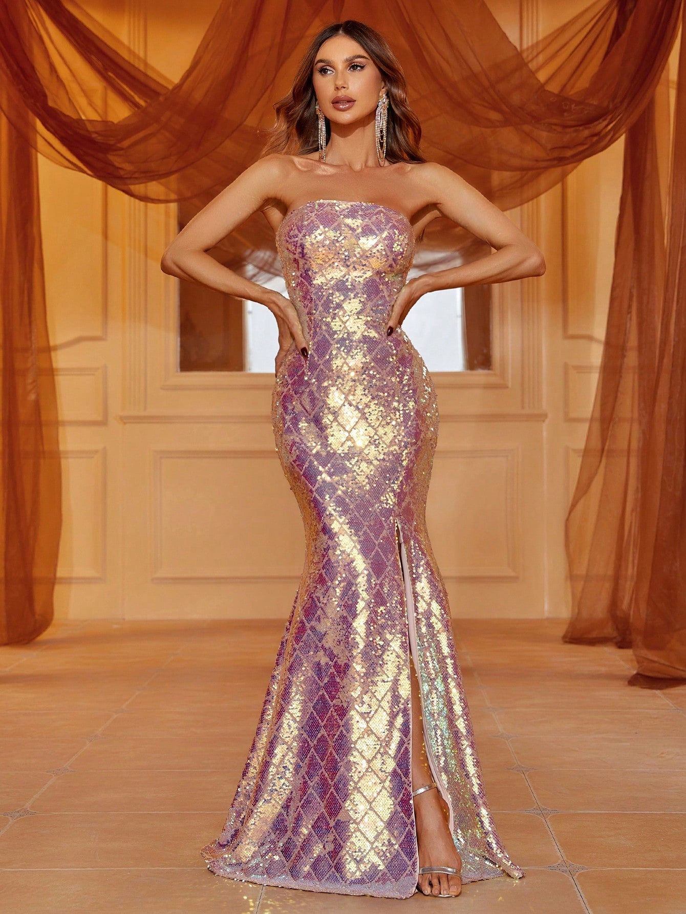 Elegant Tube Split Thigh Sequin Mermaid Dress