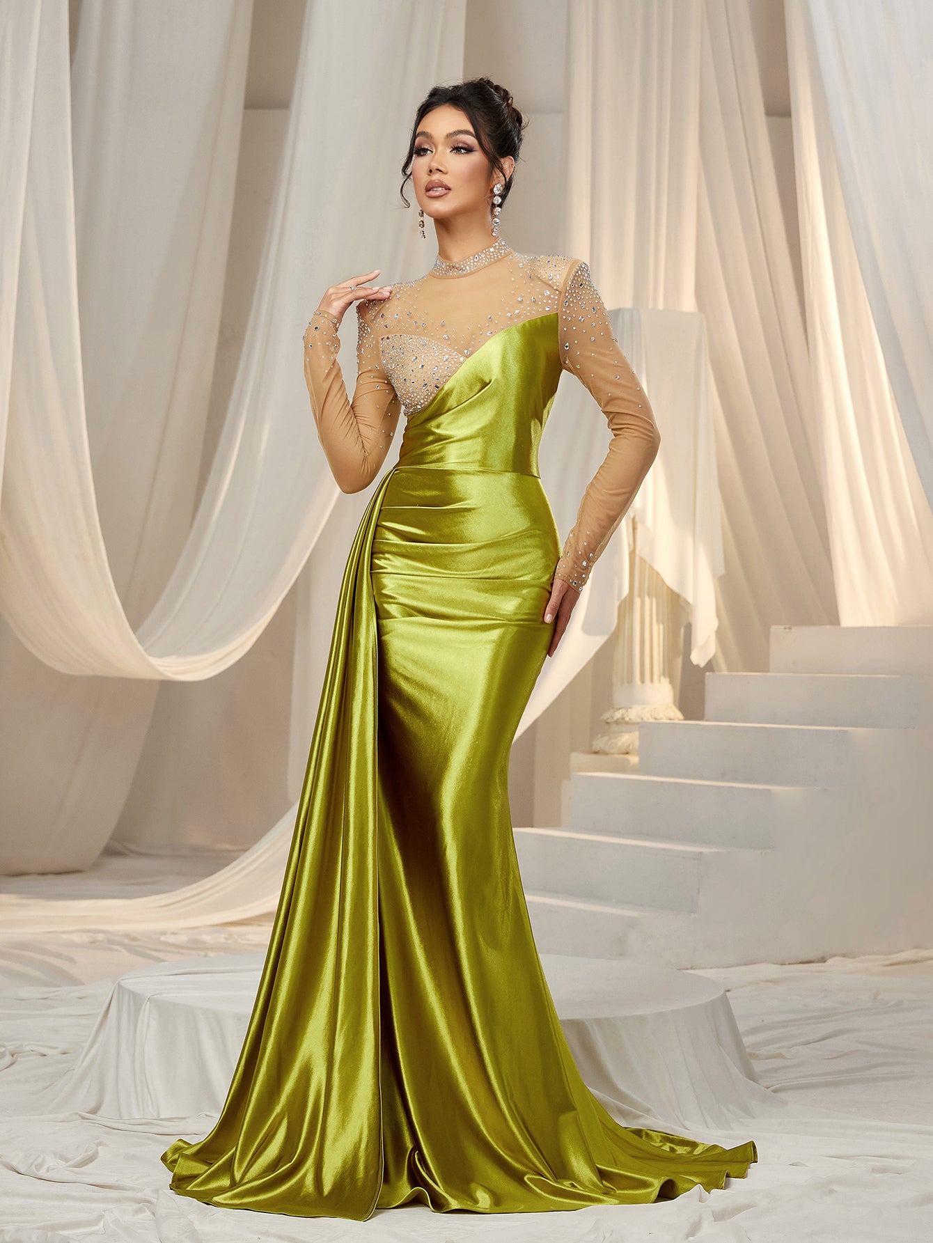 mock neck prom dress Amazon.com: Lin Lin Q Women's Plus Formal Turtleneck Neck Sequin Prom Maxi Gown, Bodycon Long Sleeve Split Evening Dress Green : Clothing, Shoes & Jewelry