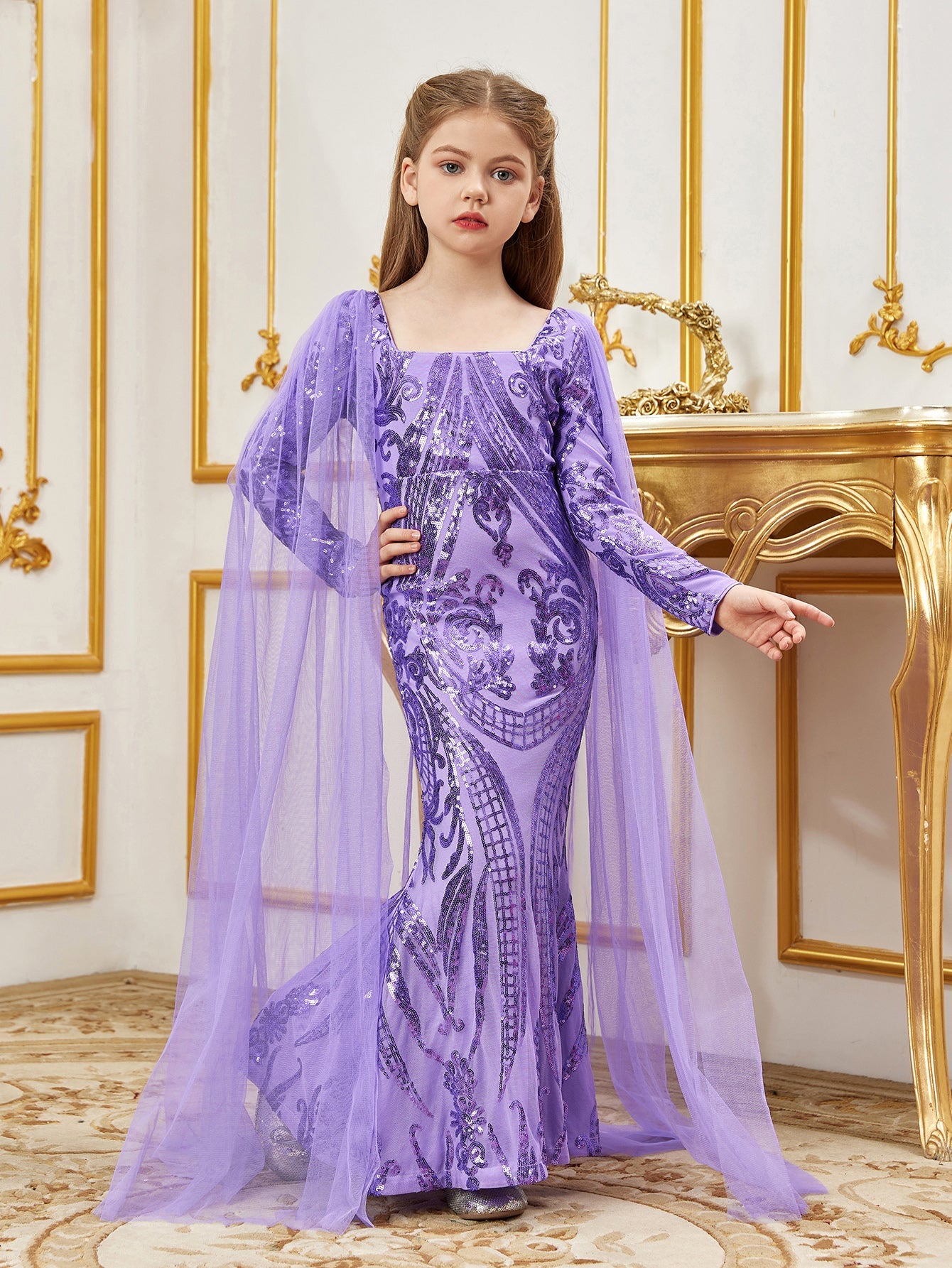 Tween Girls' Squaret Neck Long Sleeves Mermaid Hem Graphic Sequin par Purple / 11Y Tween Girls' Squaret Neck Long Sleeves Mermaid Hem Graphic Sequin par Purple / 11Y