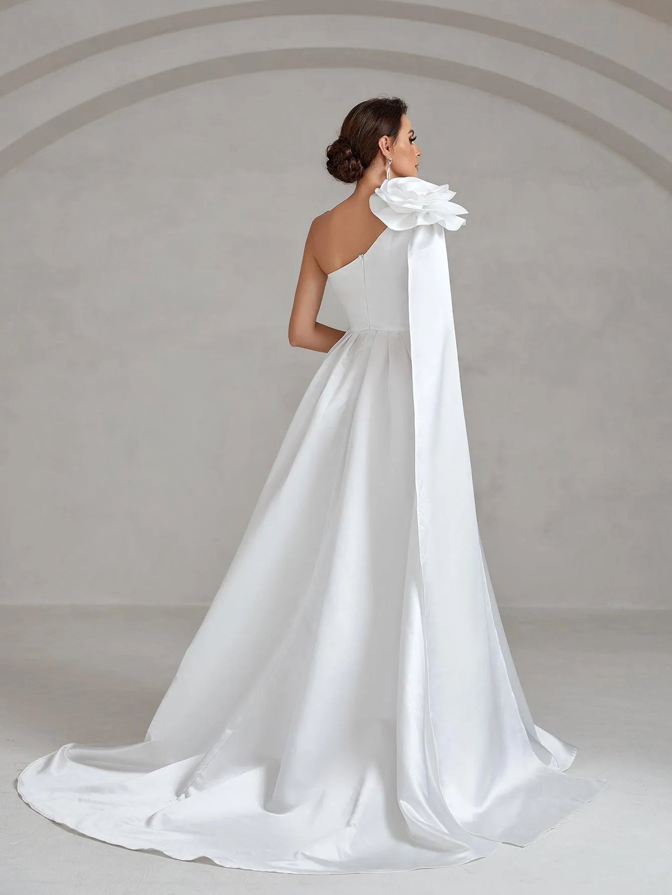 flower one shoulder wedding dresses Elegant Off One Shoulder Wedding Dress with Tulle - Floral Applique Wedding Gown - Open Back Wedding Dress Plus Size
