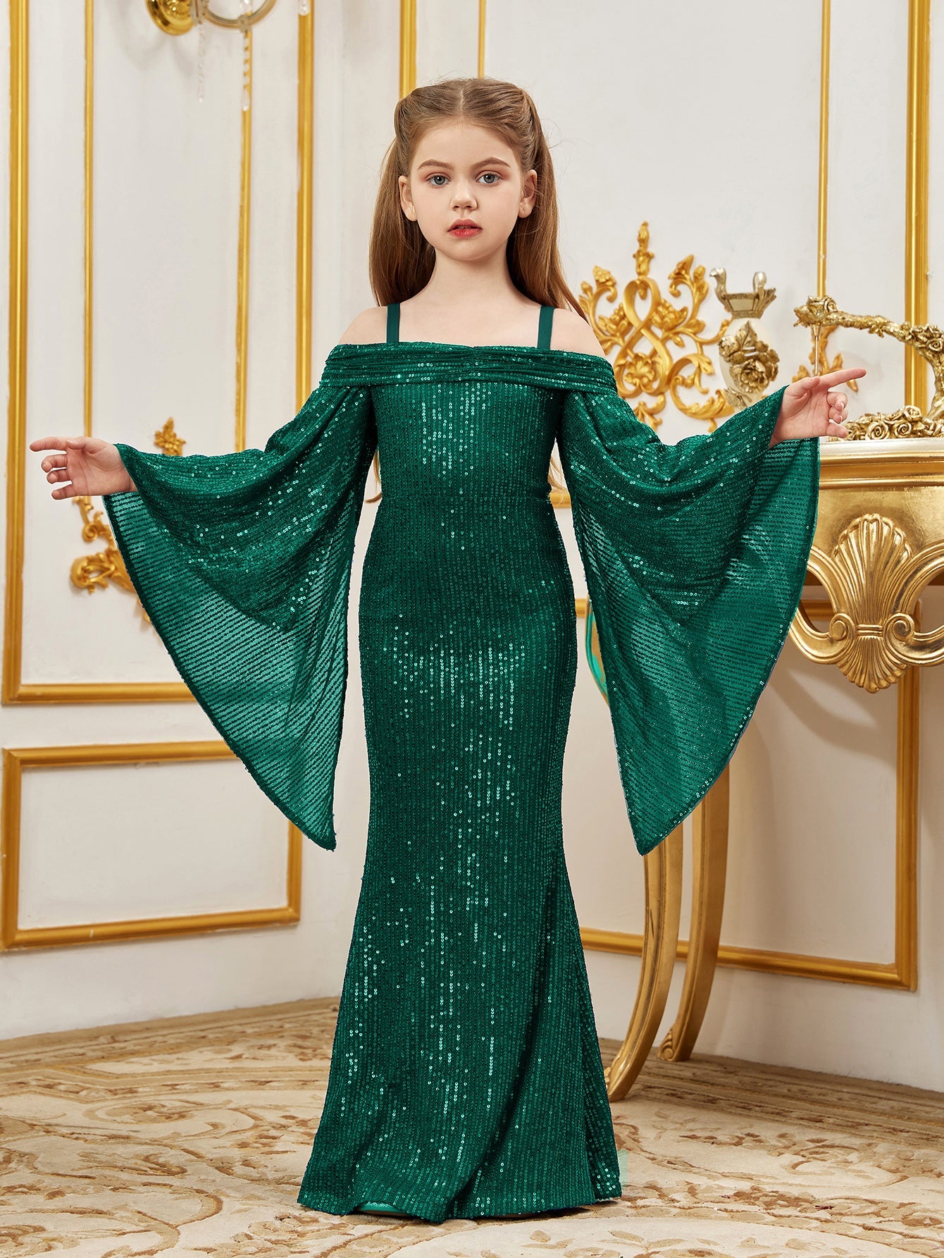 Tween Girls' Cold Shoulder Flare Sleeves Mermaid Hem Sequin Party Dre Red / 10Y Tween Girls' Cold Shoulder Flare Sleeves Mermaid Hem Sequin Party Dre Red / 10Y