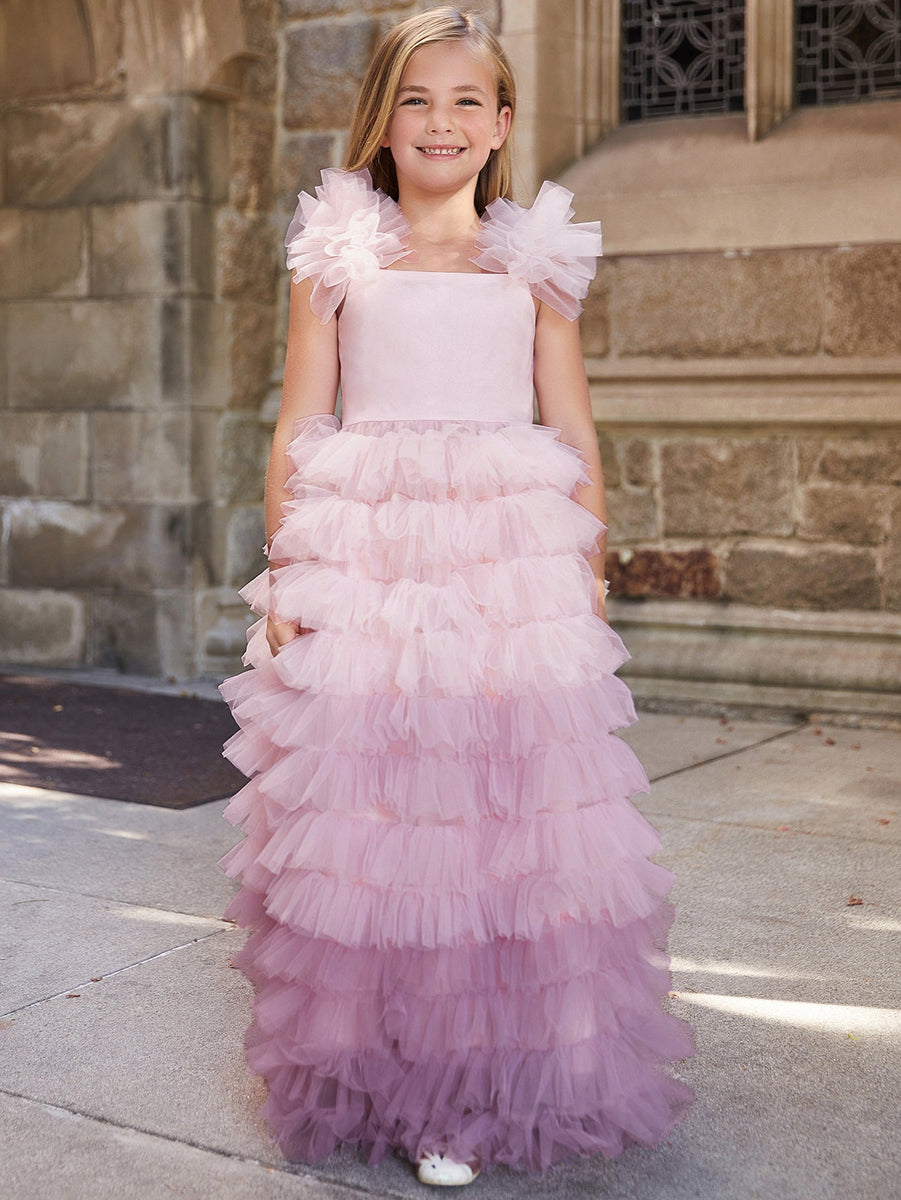 Tween Girls' Ruffle Trim Gradient Layered Hem Cake Dress – Faeriesty