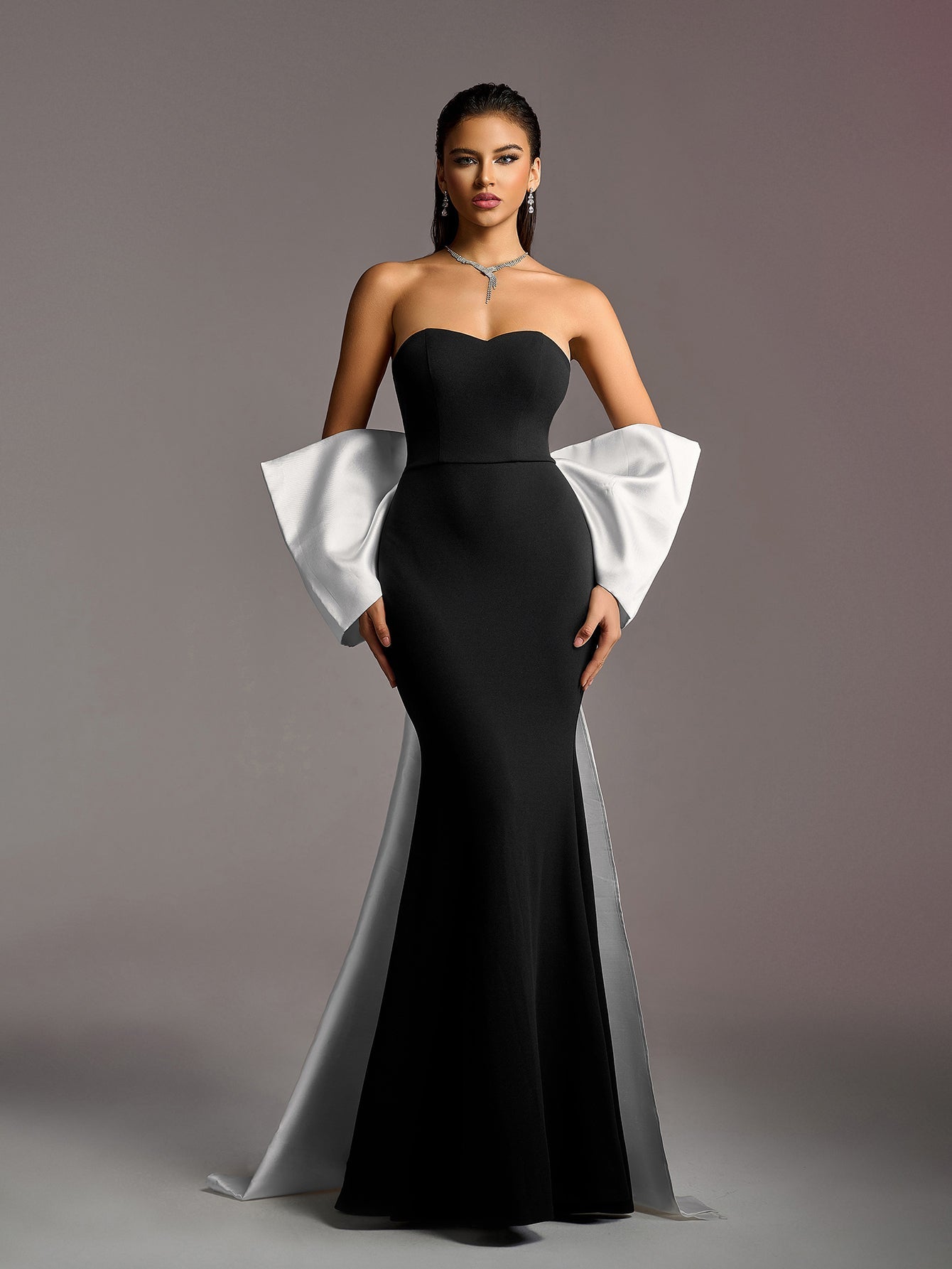 Vintage Mermaid Hem Tube Prom Dress with Big Bow, Black / M