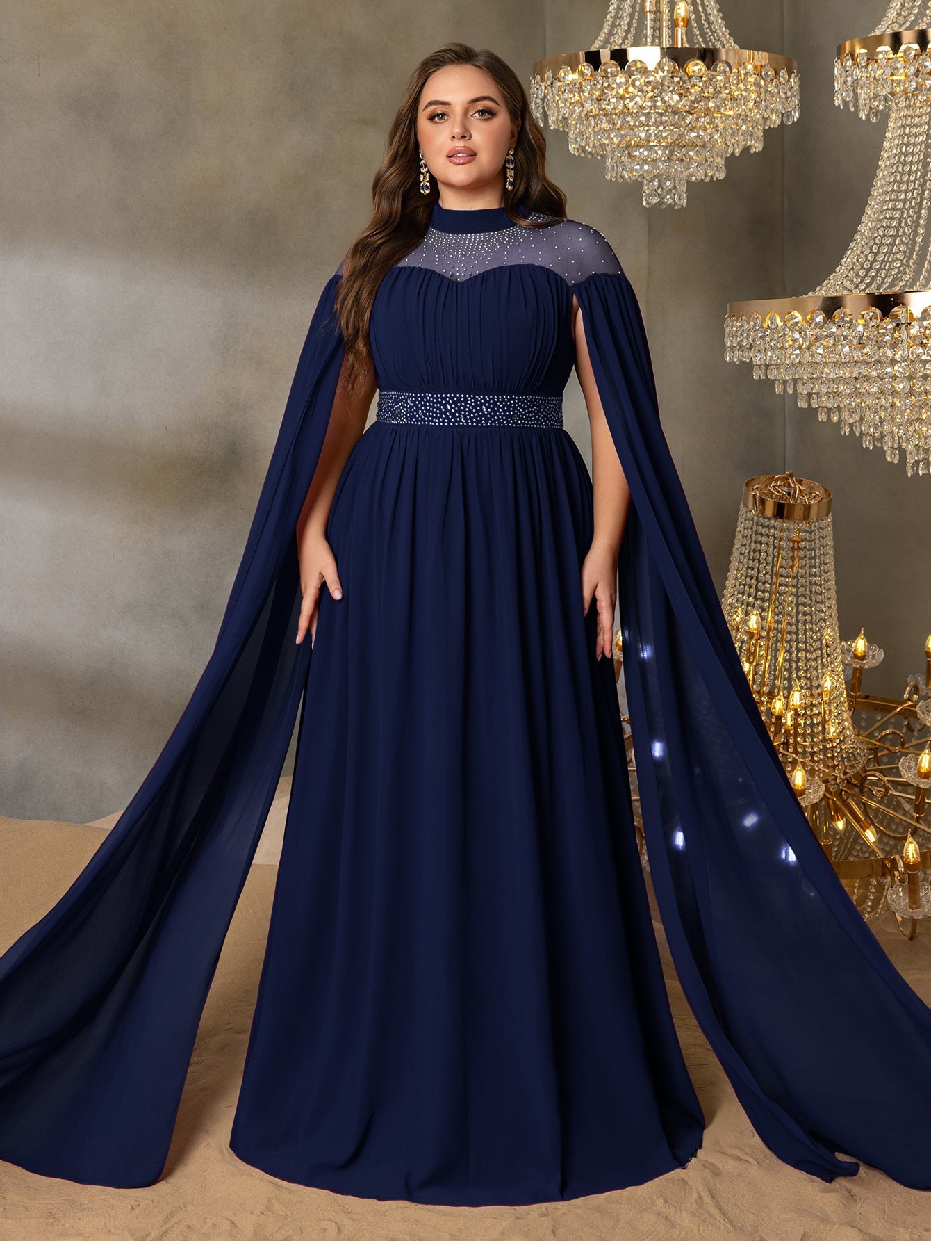 High Neck Chiffon with Rhinestone Details