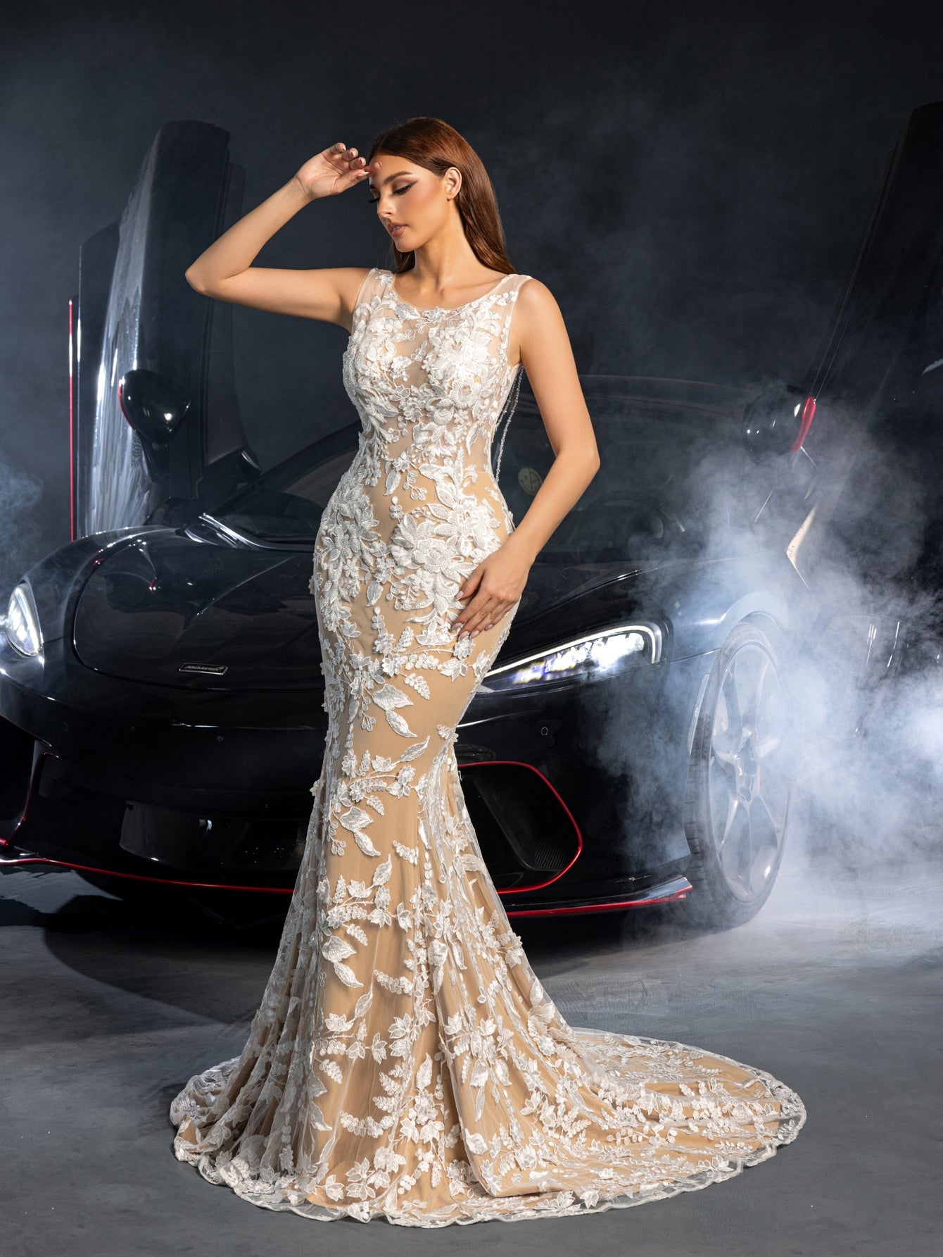 boat neck open back wedding dress Satin Boat Neck Sleeveless Deep V Back Wedding Dresses With Sweep Train, MW112 Musebridals