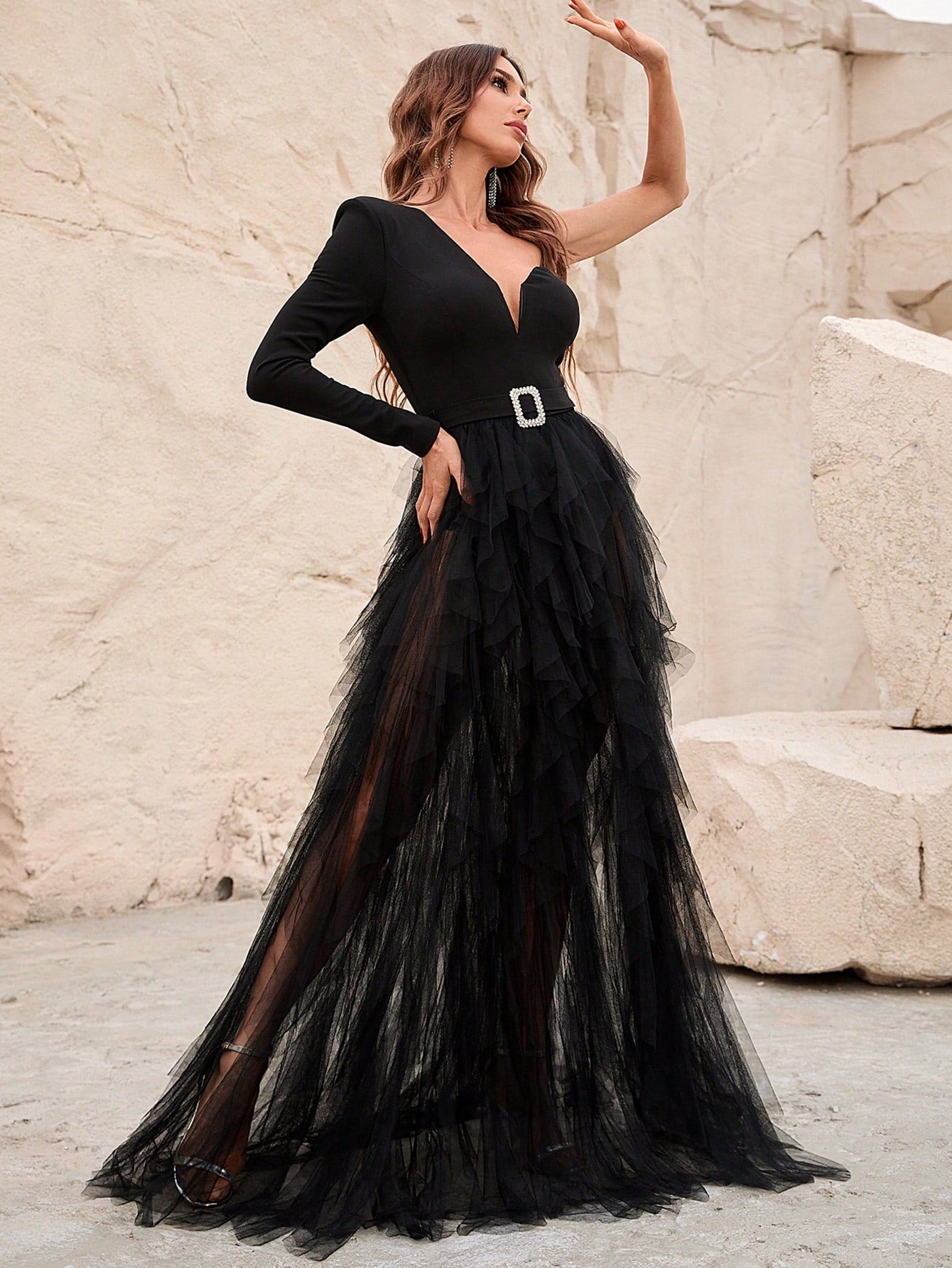 Asymmetrical Sweetheart Neckline Layered Tulle One Shoulder Dresses