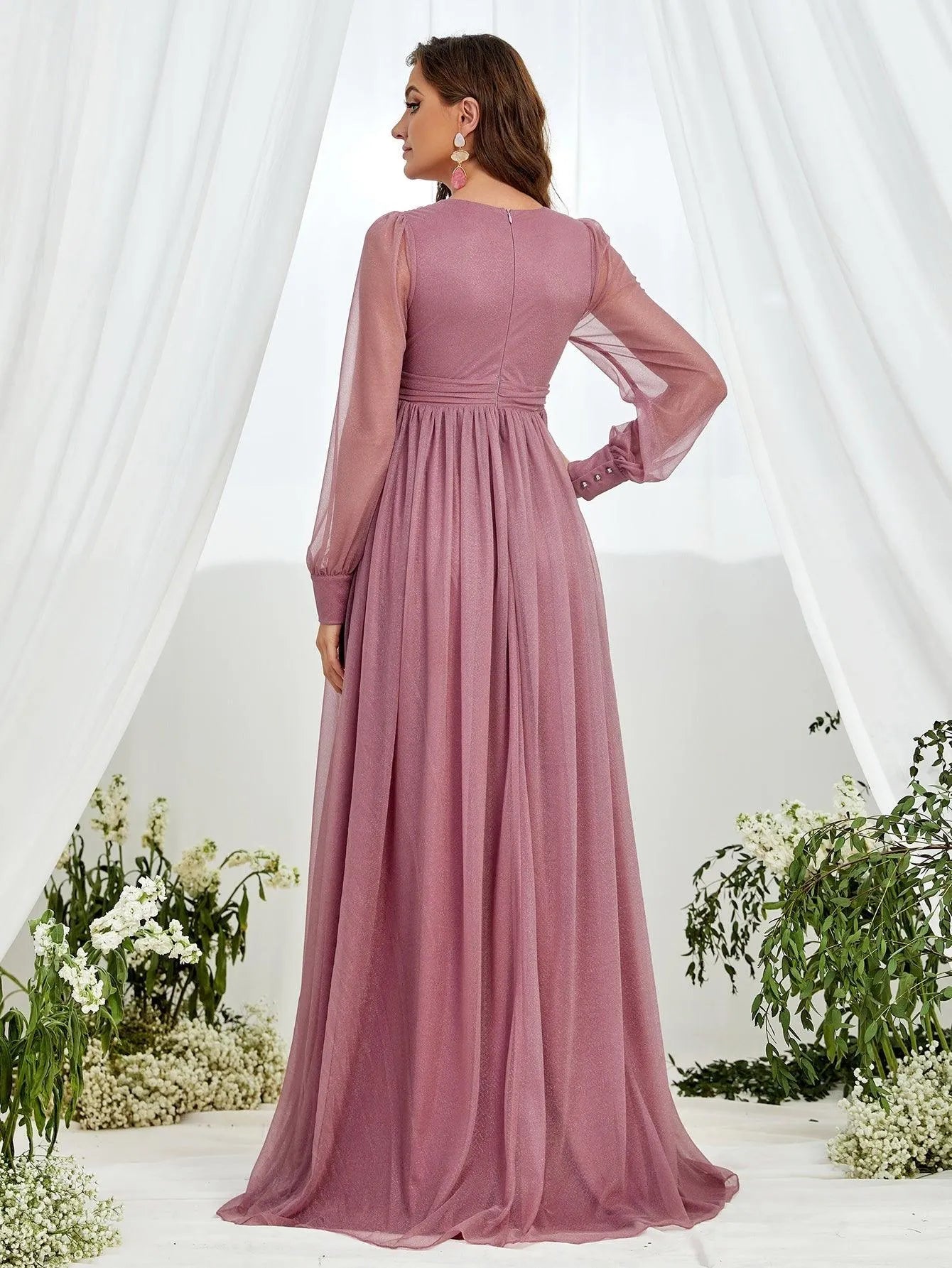 Maternity V Neck Lantern Sleeve A Line Dress, Mauve / M Maternity V Neck Lantern Sleeve A Line Dress, Mauve / M