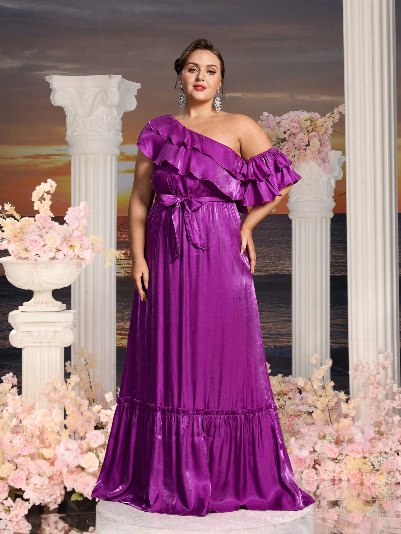 plus purple dresses Plus Size - Purple Challis Slit Maxi Dress