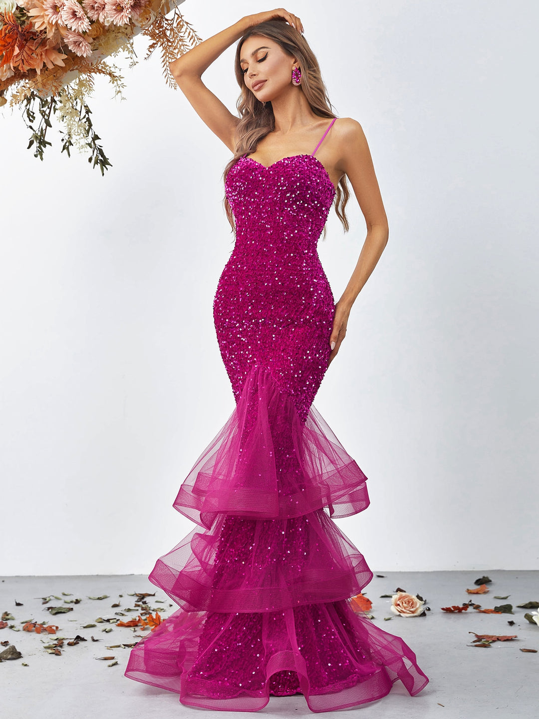 Back Cut Out Sleeveless Sequin Layered Mermaid Dress
