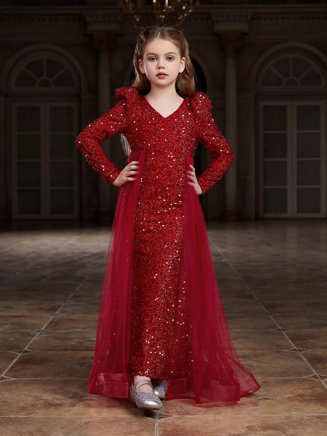 Tween Girls' Long Sleeves Mesh Overlay Sequin Mermaid Dress Champagne / 8Y Tween Girls' Long Sleeves Mesh Overlay Sequin Mermaid Dress Champagne / 8Y