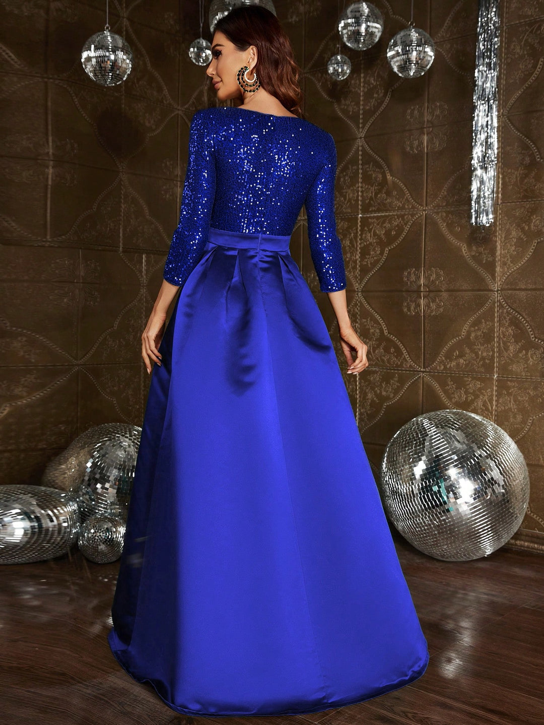 Elegant V Neck 3/4 Sleeve Slit A Line Prom Dress