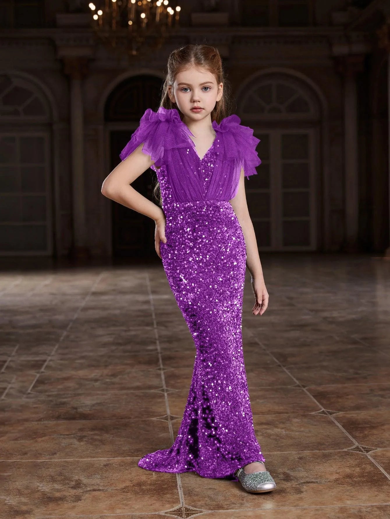 Tween Girls' Cloak Sleeves Sequin Mermaid Hem Dress Dark Green / 8Y Tween Girls' Cloak Sleeves Sequin Mermaid Hem Dress Dark Green / 8Y