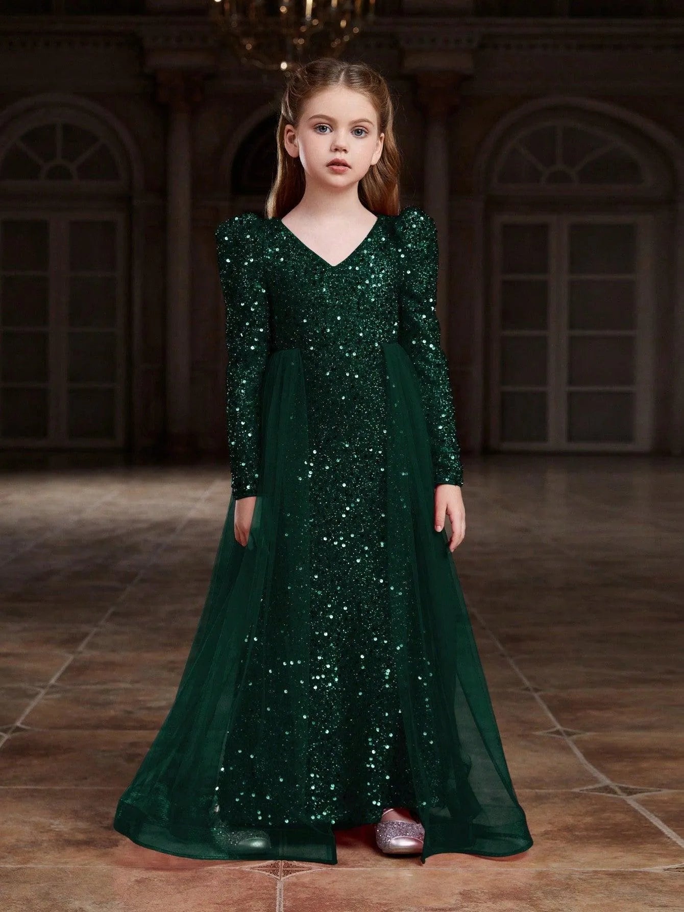 Tween Girls' Long Sleeves Mesh Overlay Sequin Mermaid Dress Champagne / 8Y Tween Girls' Long Sleeves Mesh Overlay Sequin Mermaid Dress Champagne / 8Y