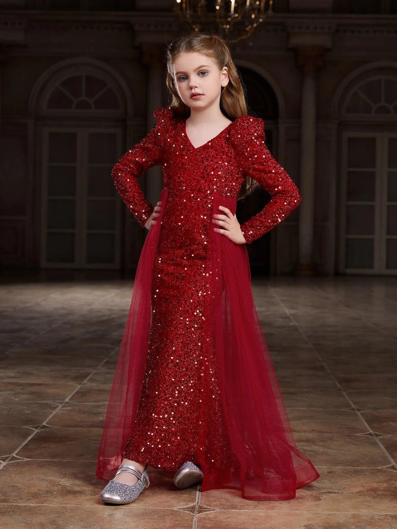 Tween Girls' Long Sleeves Mesh Overlay Sequin Mermaid Dress Champagne / 8Y Tween Girls' Long Sleeves Mesh Overlay Sequin Mermaid Dress Champagne / 8Y