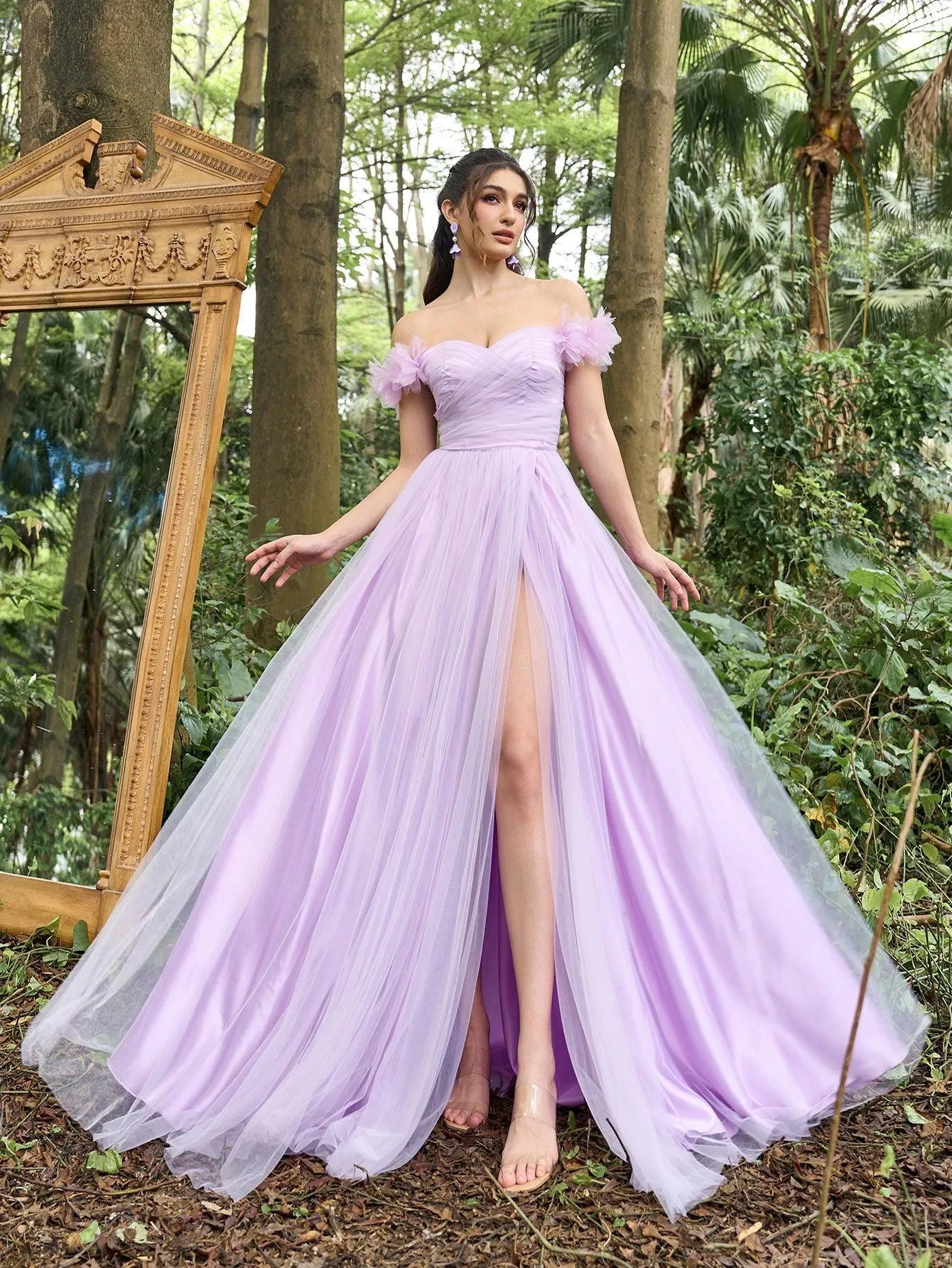 Elegant Off Shoulder Ruched Bust Split Thigh Tulle Prom Dress – Faeriesty Elegant Off Shoulder Ruched Bust Split Thigh Tulle Prom Dress – Faeriesty