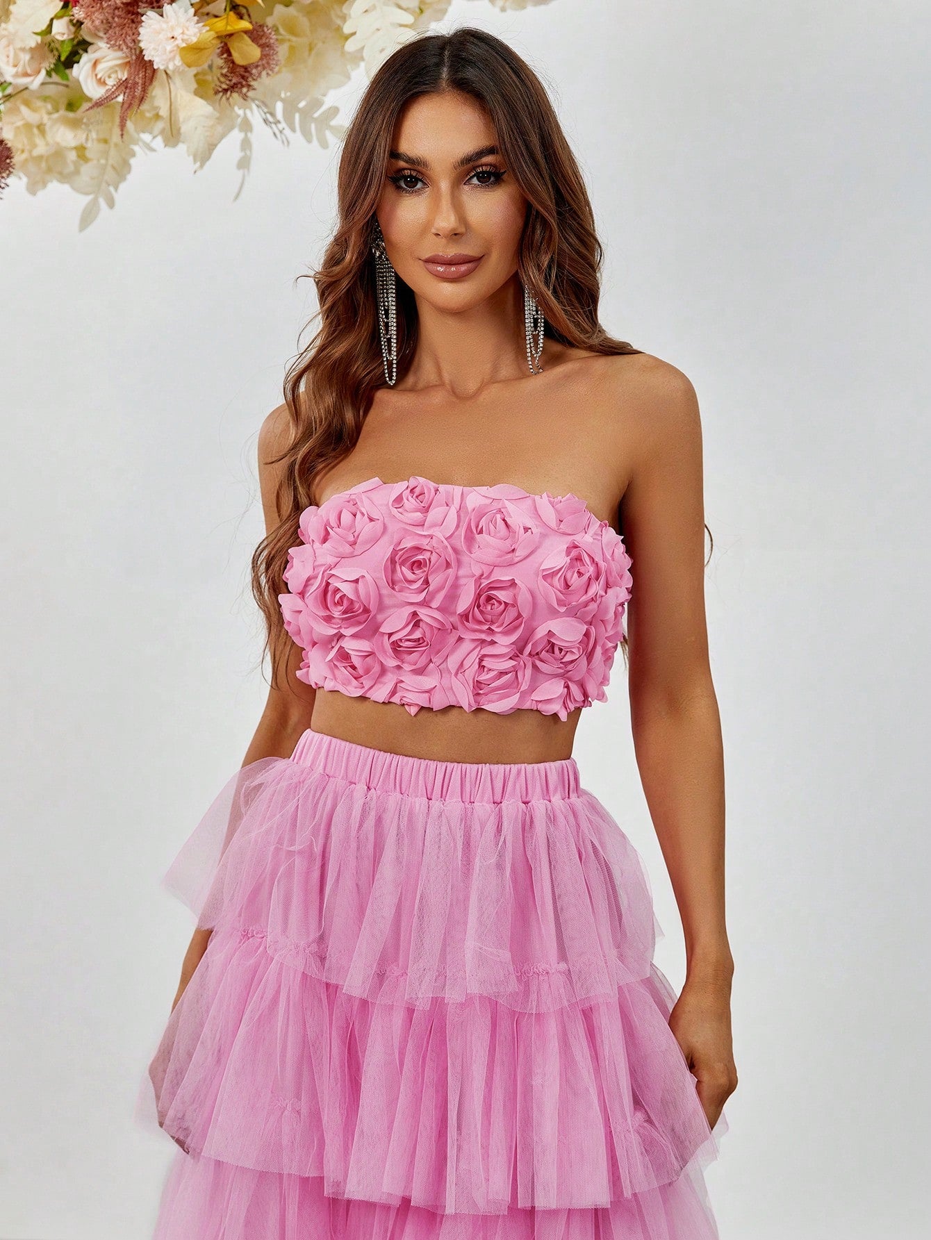 3D Flower Tube Top & Tiered Maxi Skirt
