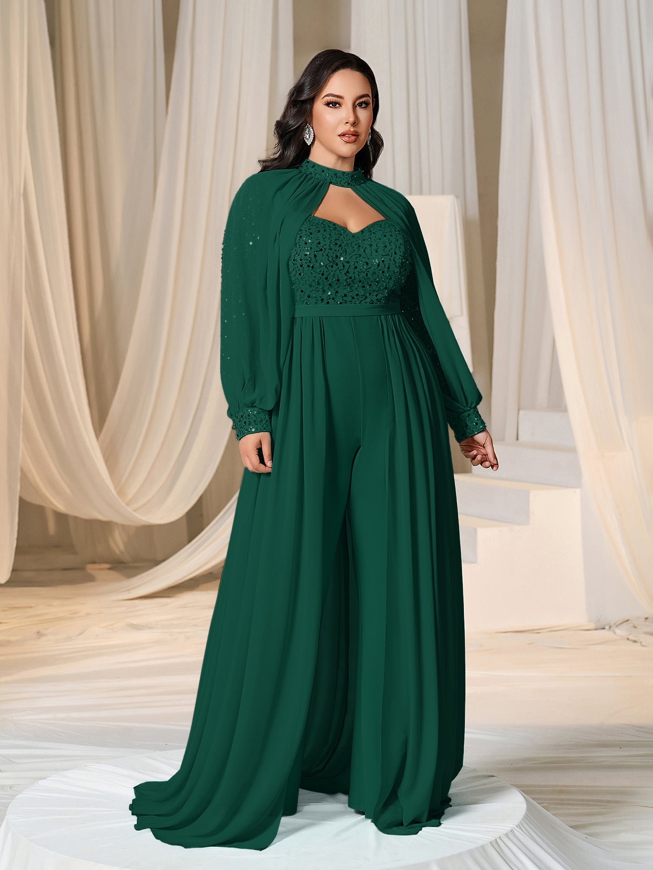 jumpsuit party dress Special Style Long Sleevess Scoop Jumpsuit With Detachable Tulle Skirt Royal Blue Party Gowns