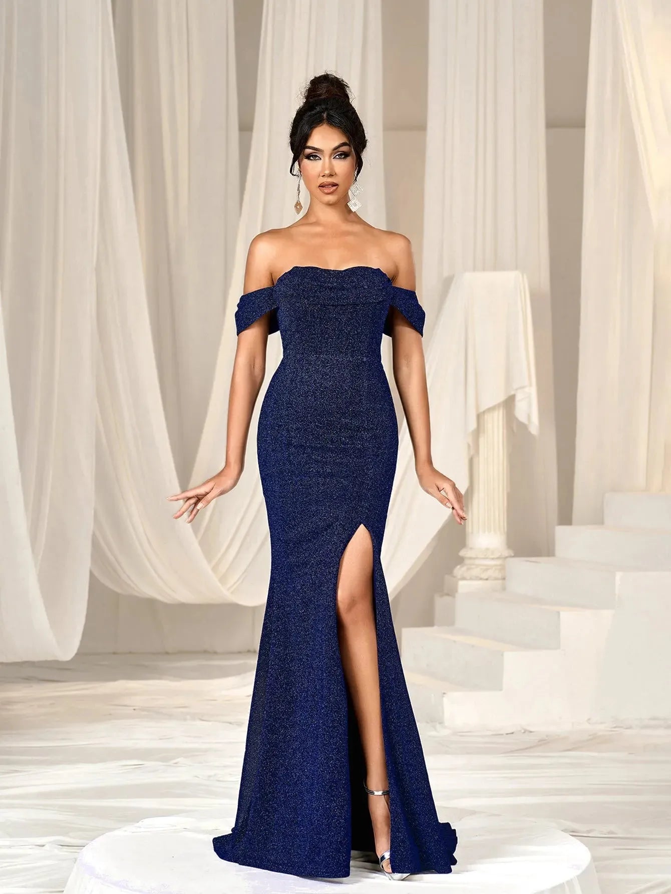 Glitter Off Shoulder Split Mermaid Hem Evening Dress Faeriesty Glitter Off Shoulder Split Mermaid Hem Evening Dress Faeriesty