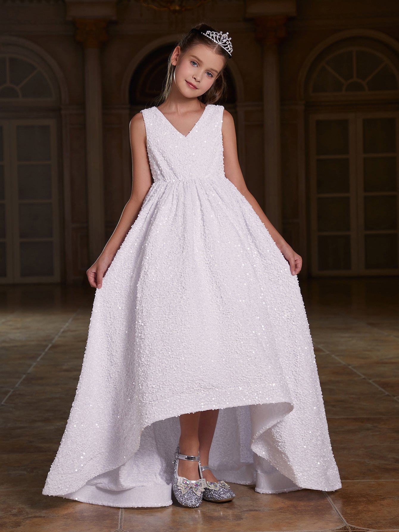 Girl's Bow Back Sleeveless Sequin Maxi Dress