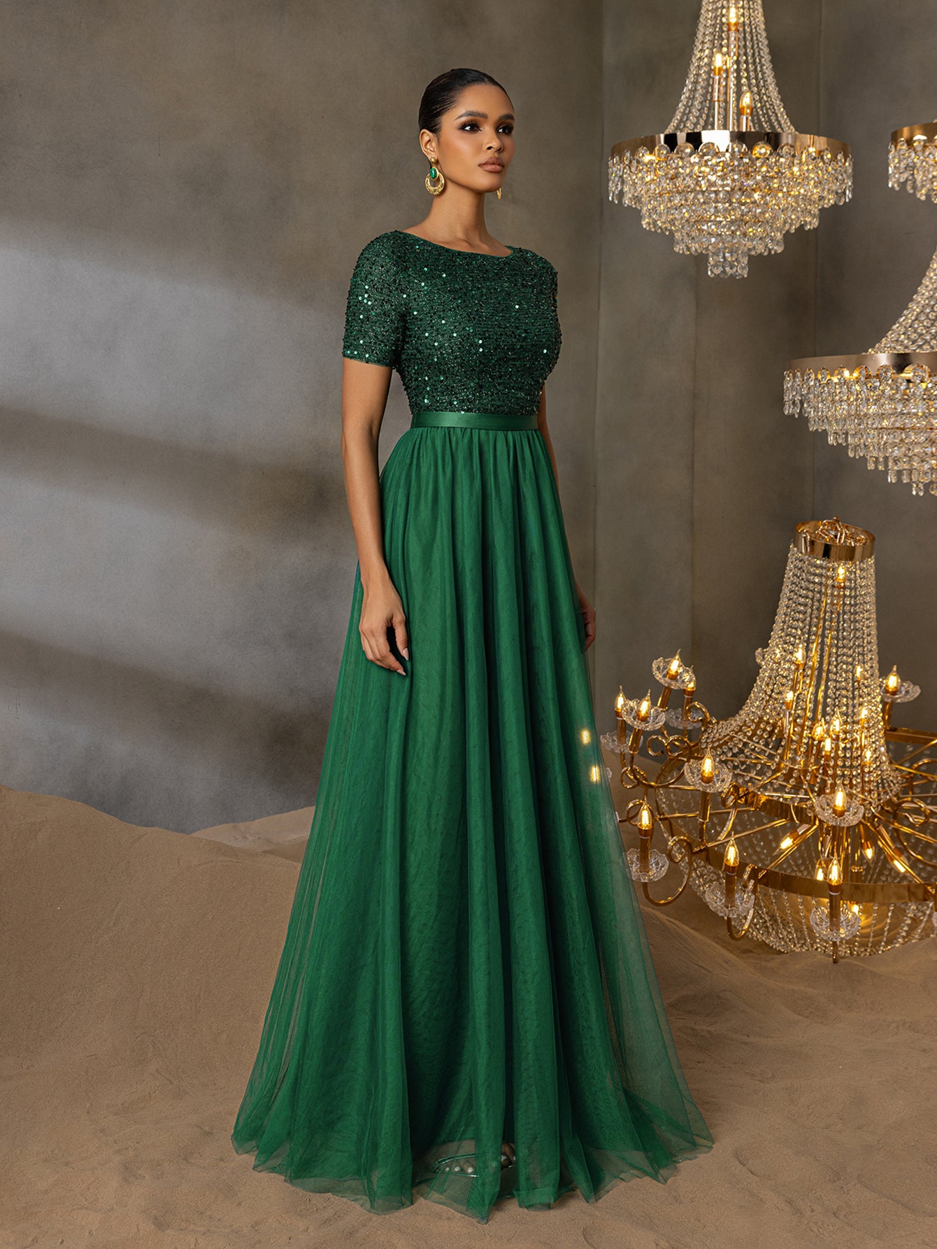 Elegant Tulle Party Dress with Sequin Top & Tulle Skirt – Luxury Evening Wear for Weddings, Formal Dinners & Red Carpet Events