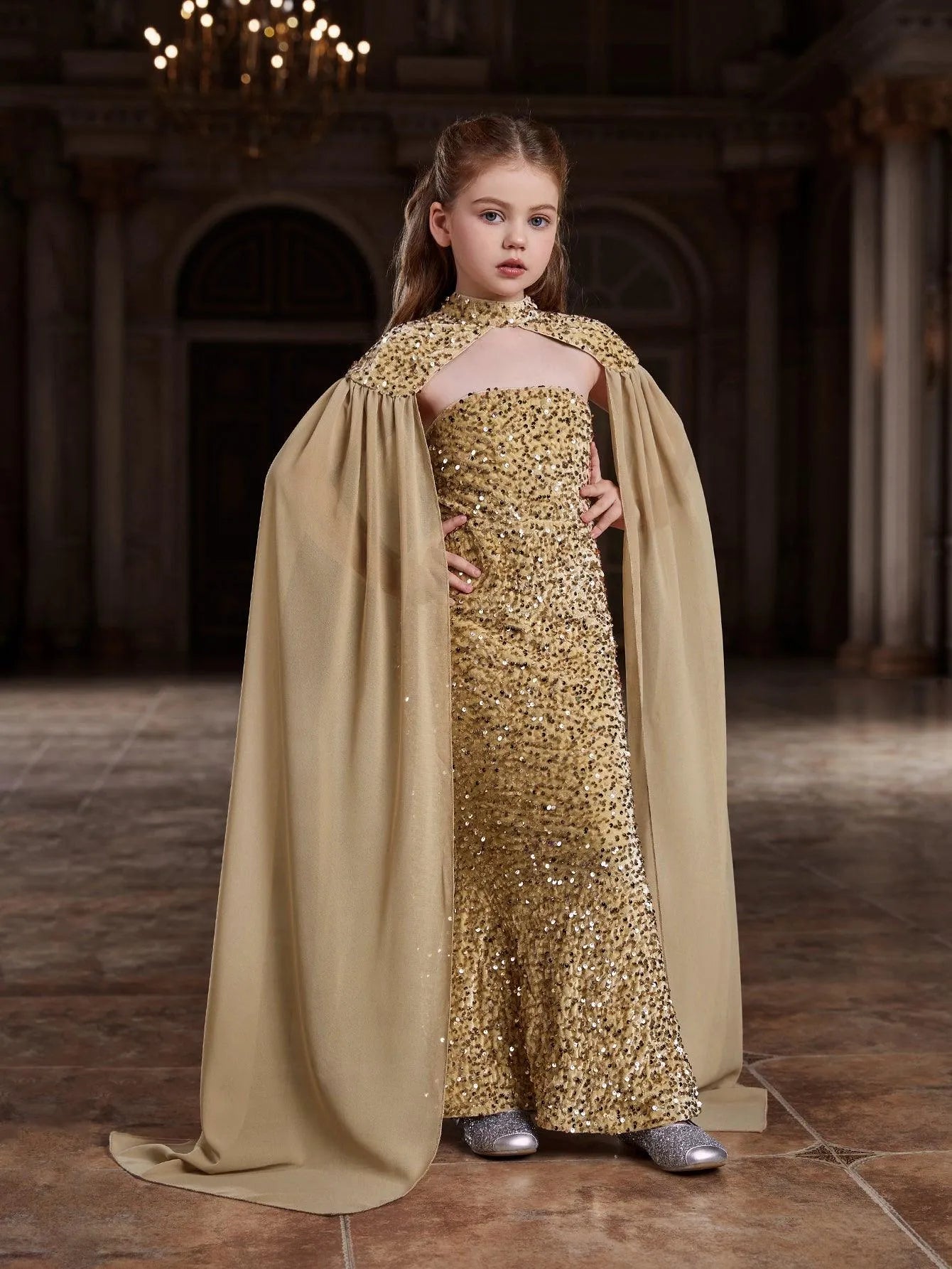 Tween Girls' Sequin Tube Party Dress Removable Cape Dark Green / 12Y Tween Girls' Sequin Tube Party Dress Removable Cape Dark Green / 12Y