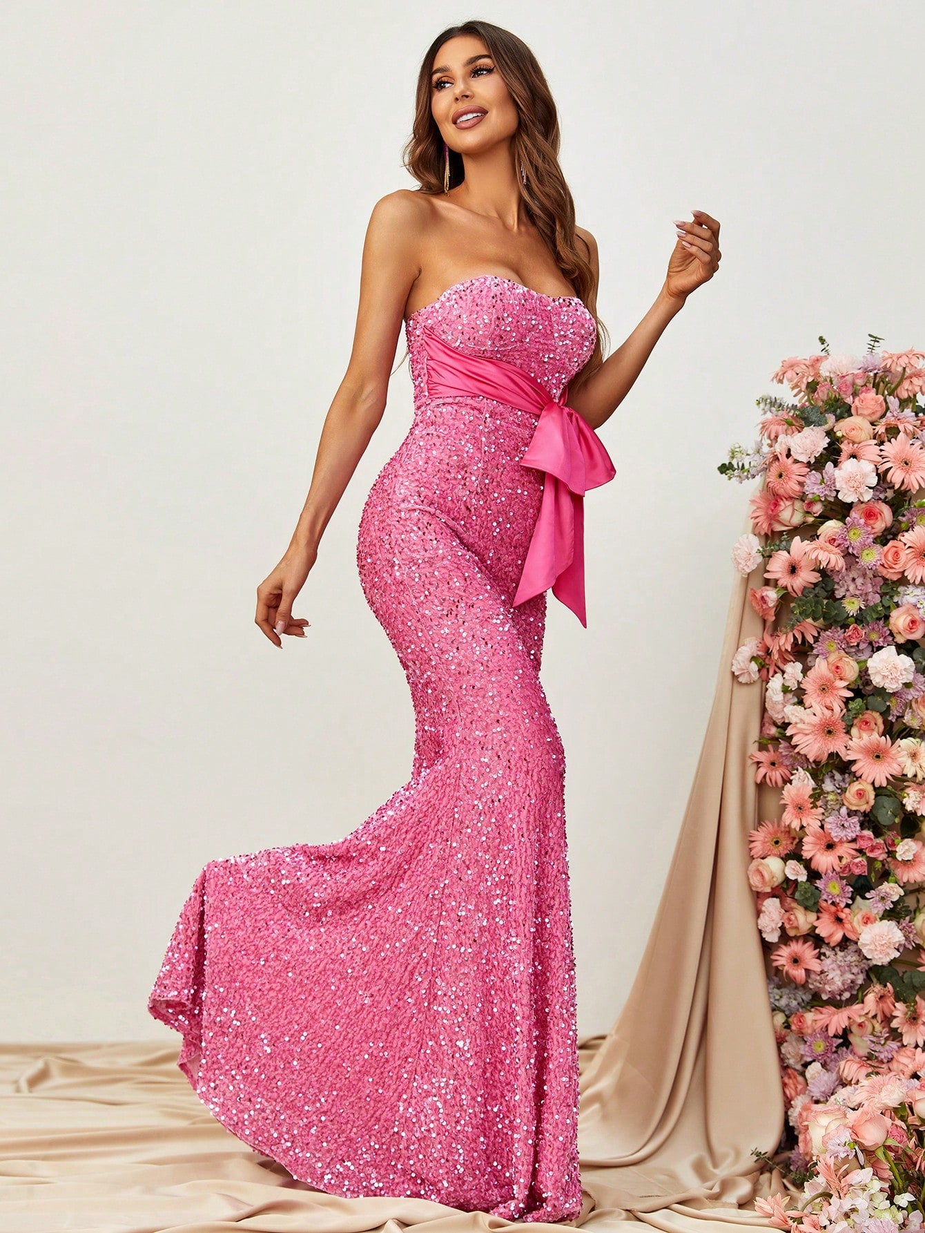 Bow Front Sequin Tube Mermaid Dresses