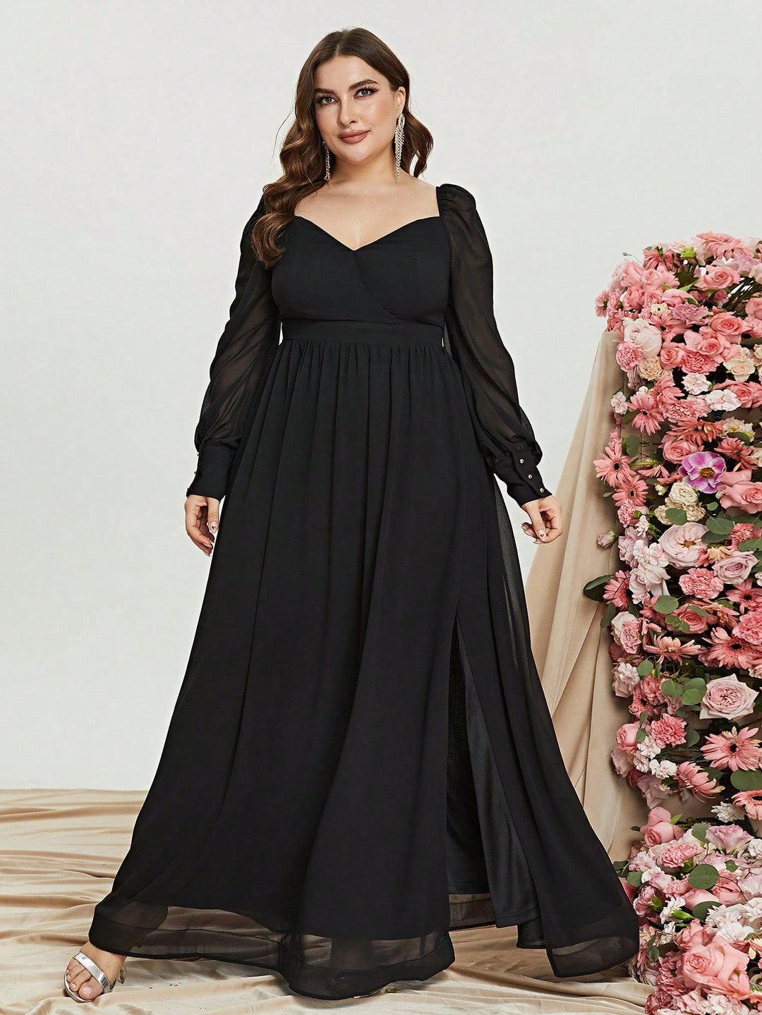 Plus Size Sweetheart Backless Long Sleeve Chiffon A Line Dresses Red / 3XL Plus Size Sweetheart Backless Long Sleeve Chiffon A Line Dresses Red / 3XL