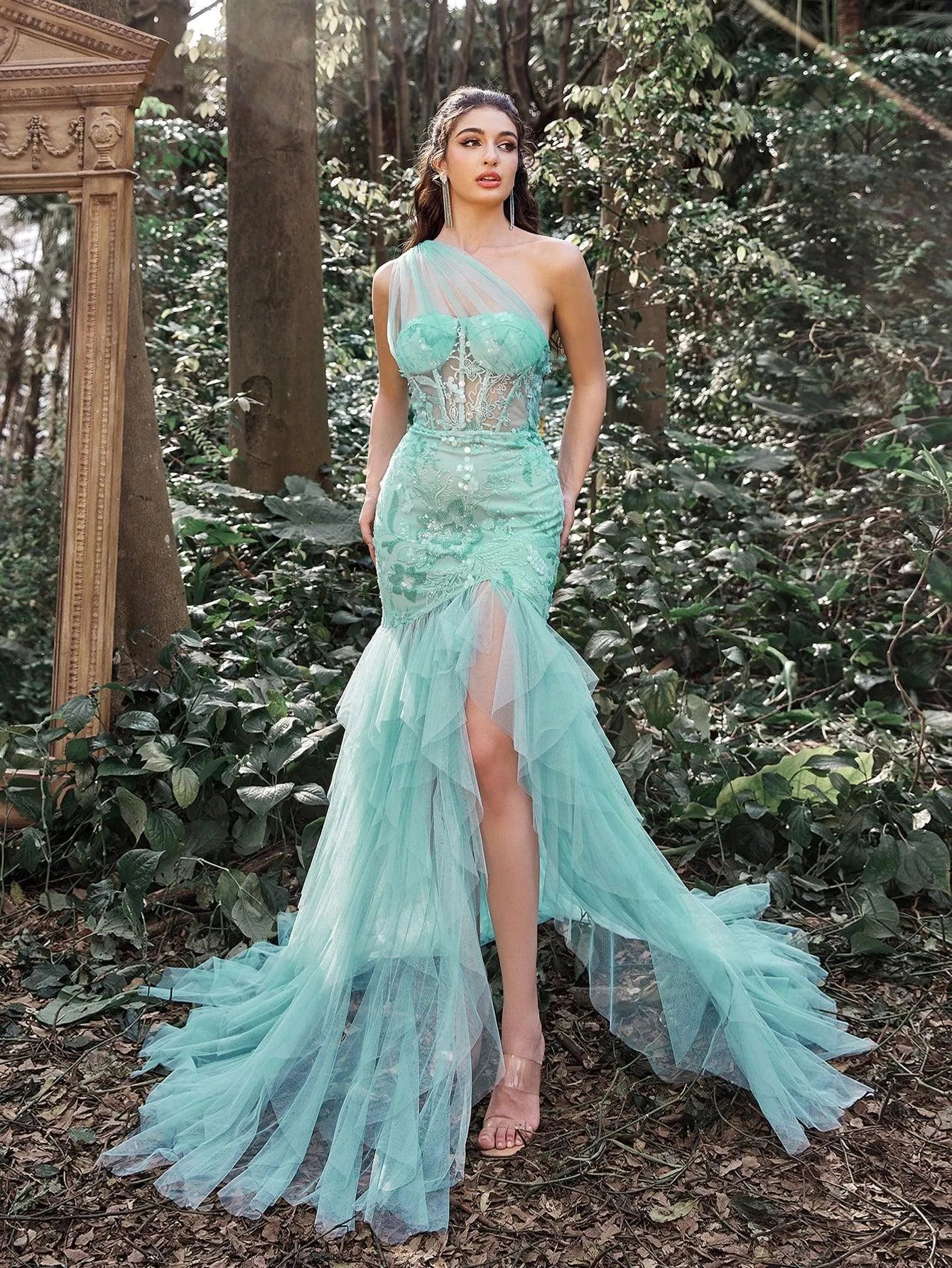 mermaid dress with tulle overlay Business in front, Party in the back mermaid tulle dress Oyemwen