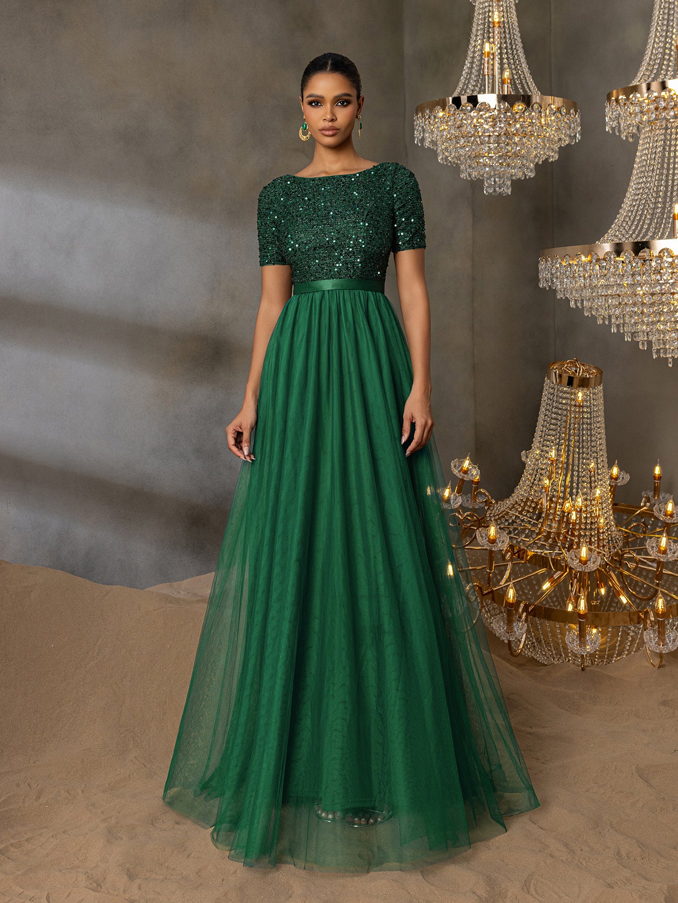 Elegant Tulle Party Dress with Sequin Top & Tulle Skirt – Luxury Evening Wear for Weddings, Formal Dinners & Red Carpet Events
