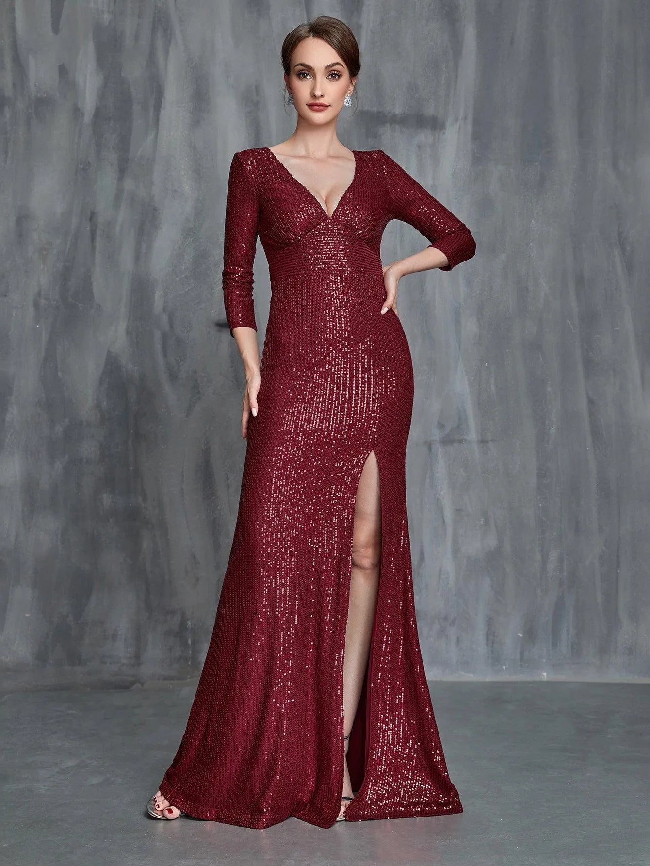 Fashion Burgundy Embellished Maxi Dress Backless Maxi Dress Backless Dress Sequin Party Dress Long Sleeve B8422 Fashion Burgundy Embellished Maxi Dress Backless Maxi Dress Backless Dress Sequin Party Dress Long Sleeve B8422