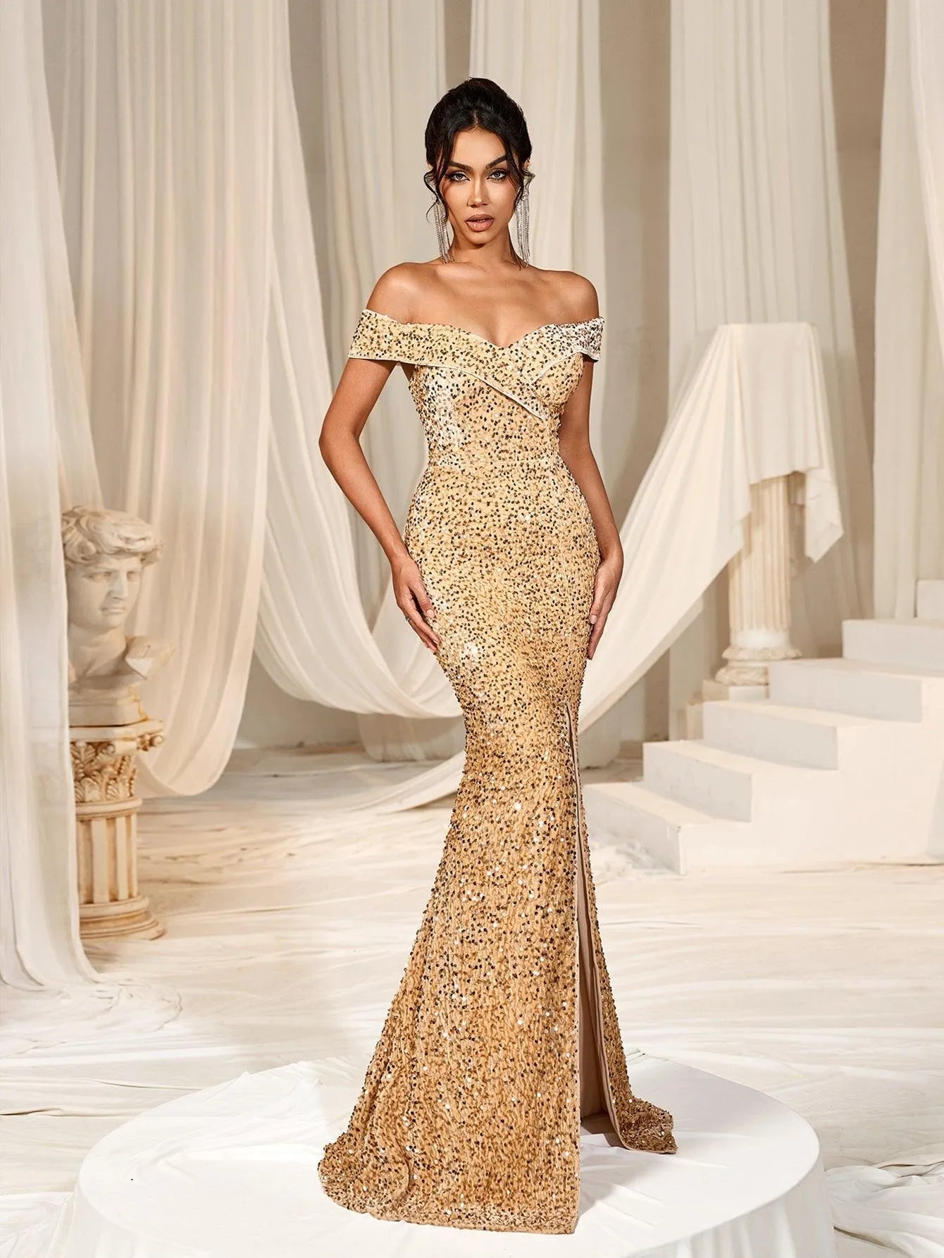 Evening Dress Off Shoulder Mermaid Hem Sequin Formal Dress | SHEIN A Split Hem Club Dress Evening Dress Off Shoulder Mermaid Hem Sequin Formal Dress | SHEIN A Split Hem Club Dress