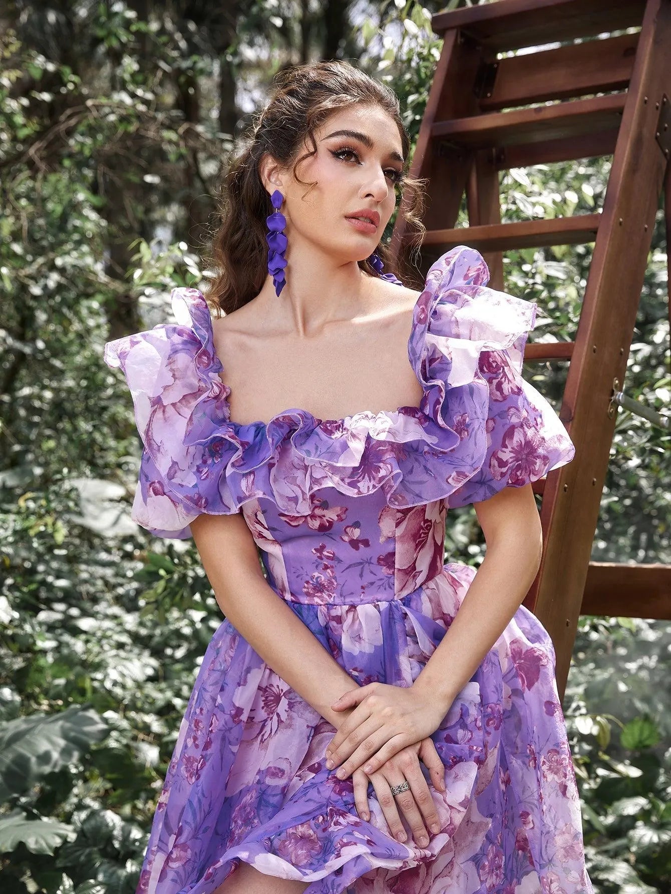 organza ruffle prom dress open lace back dress Sherri Hill Organza Ruffle Prom Dress 56127